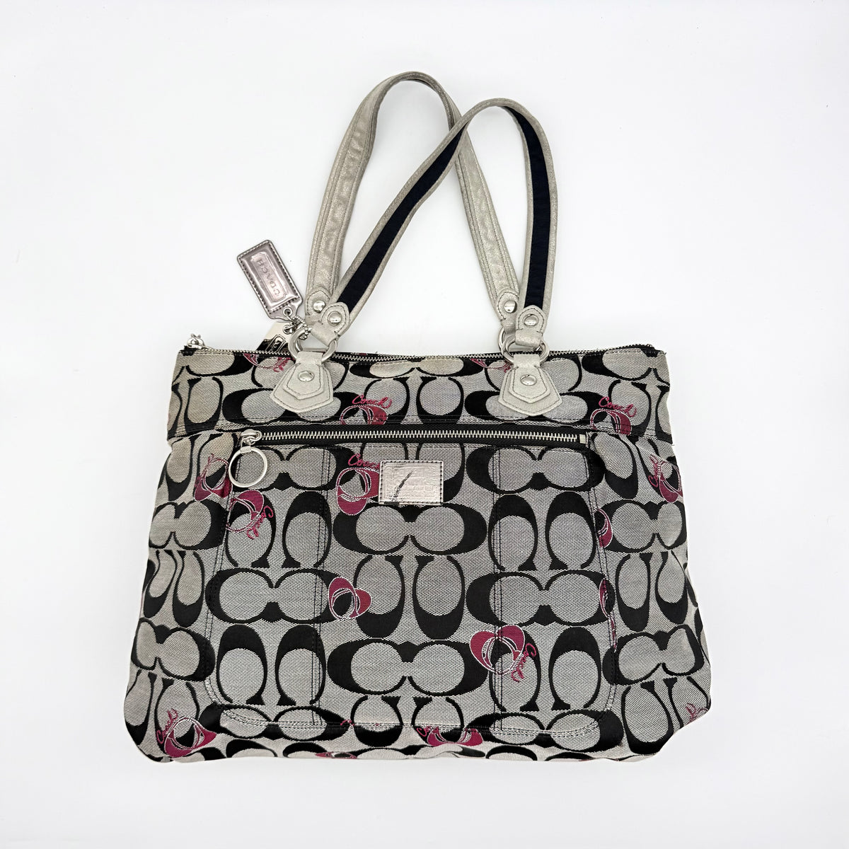 Coach Signature Poppy Hearts Glam Tote Bag Grey/Black