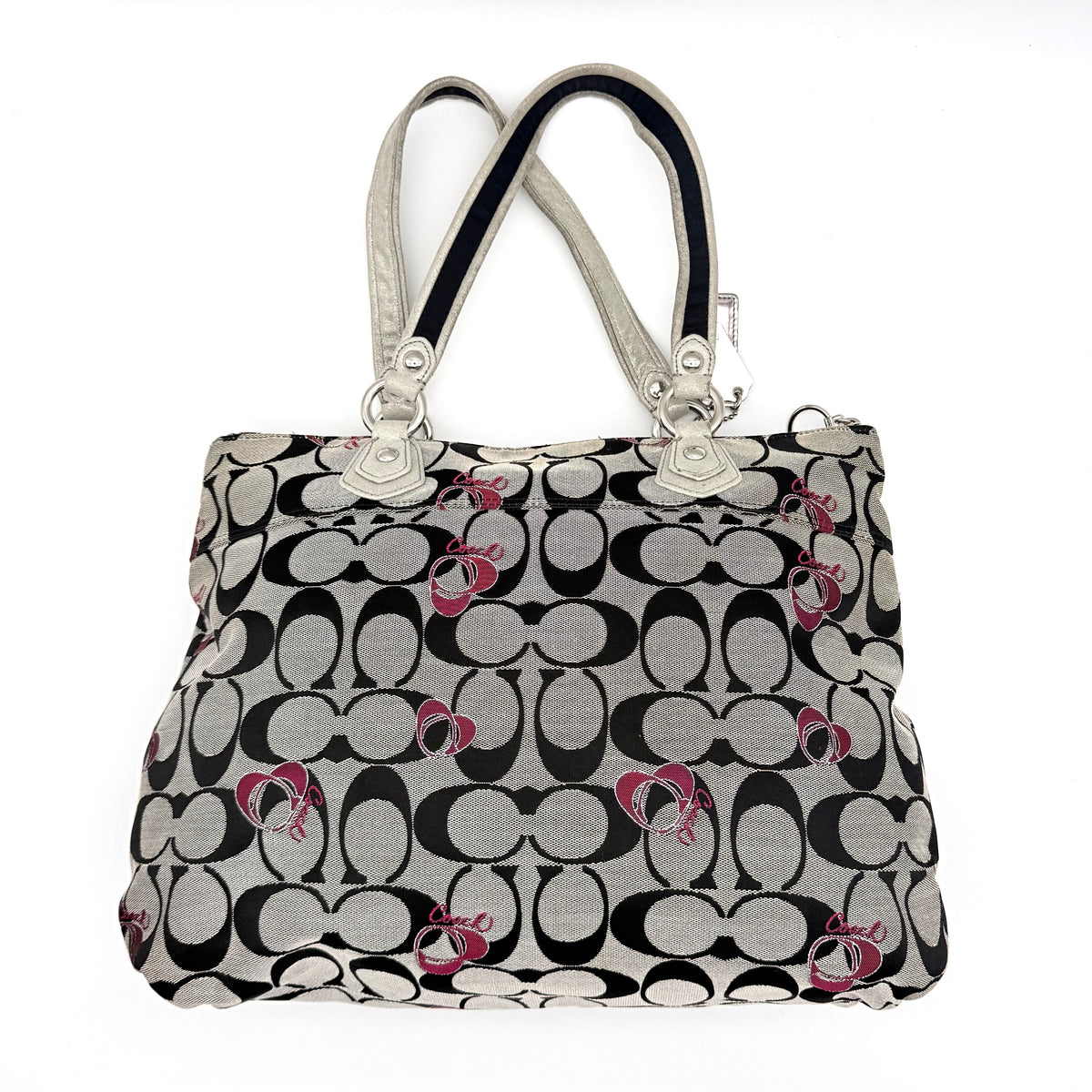 Coach Signature Poppy Hearts Glam Tote Bag Grey/Black