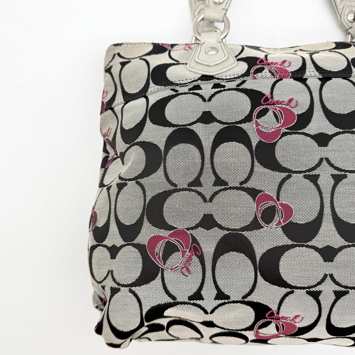Coach Signature Poppy Hearts Glam Tote Bag Grey/Black