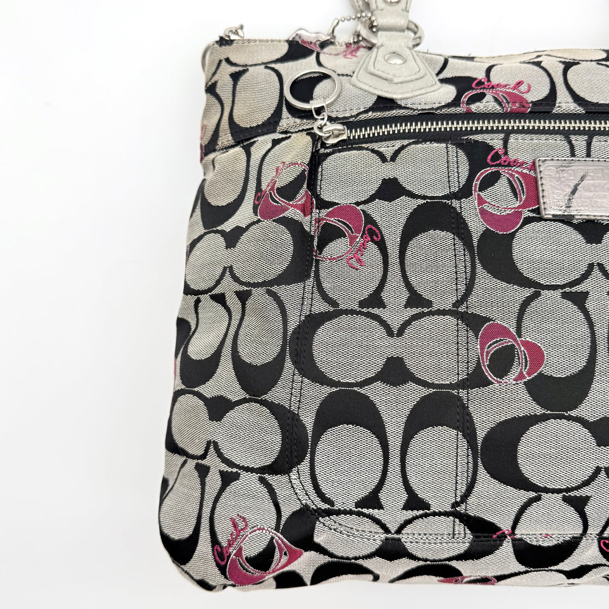Coach Signature Poppy Hearts Glam Tote Bag Grey/Black
