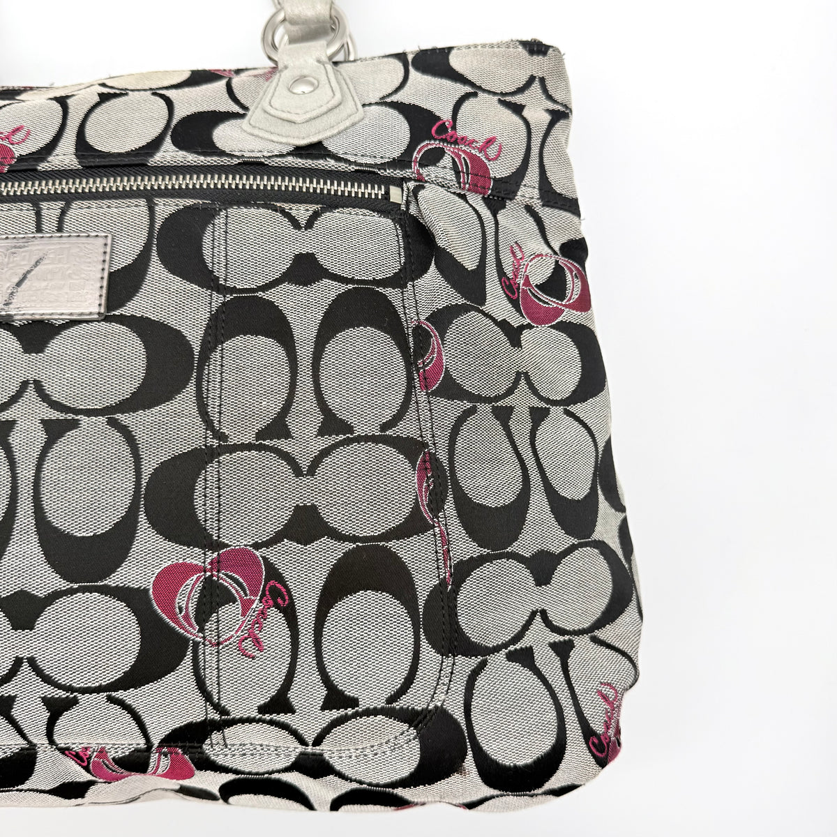 Coach Signature Poppy Hearts Glam Tote Bag Grey/Black