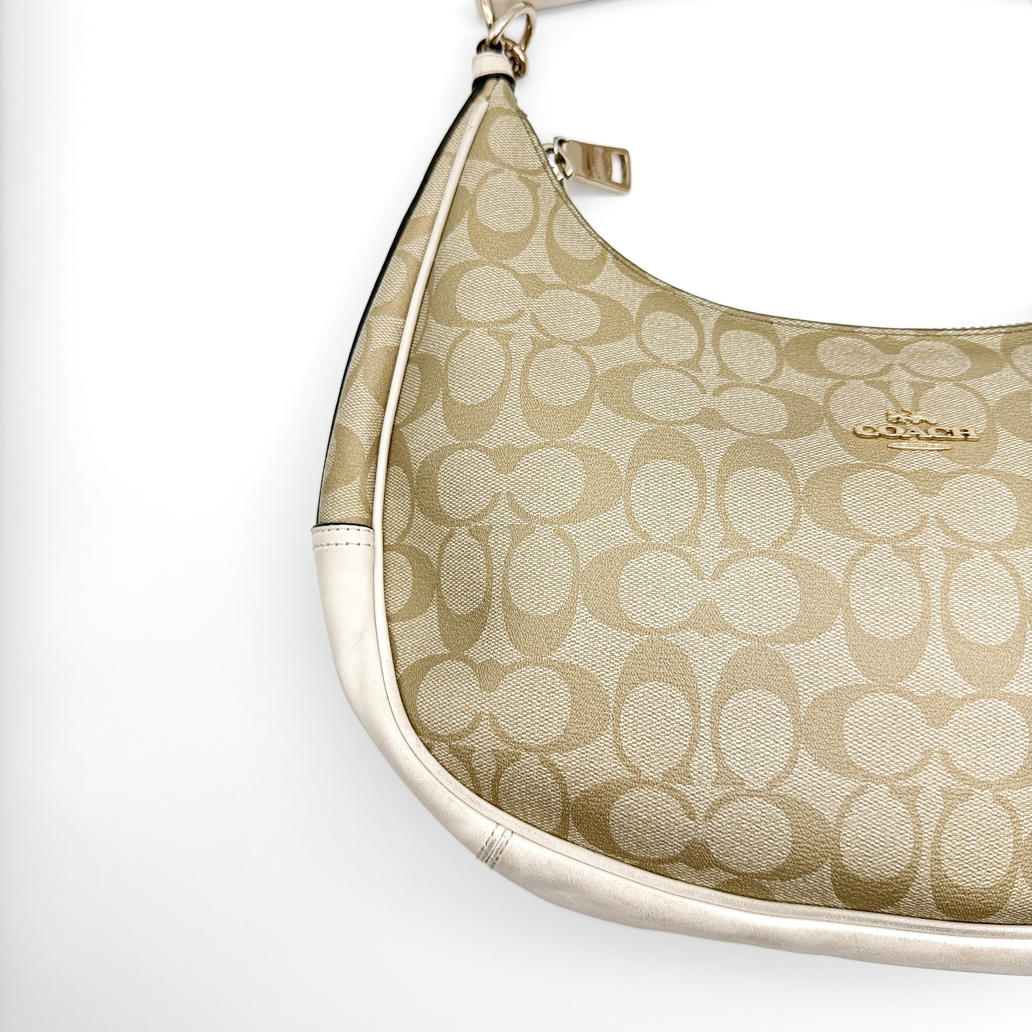 Coach Signature PVC Hobo Shoulder Bag Beige/White