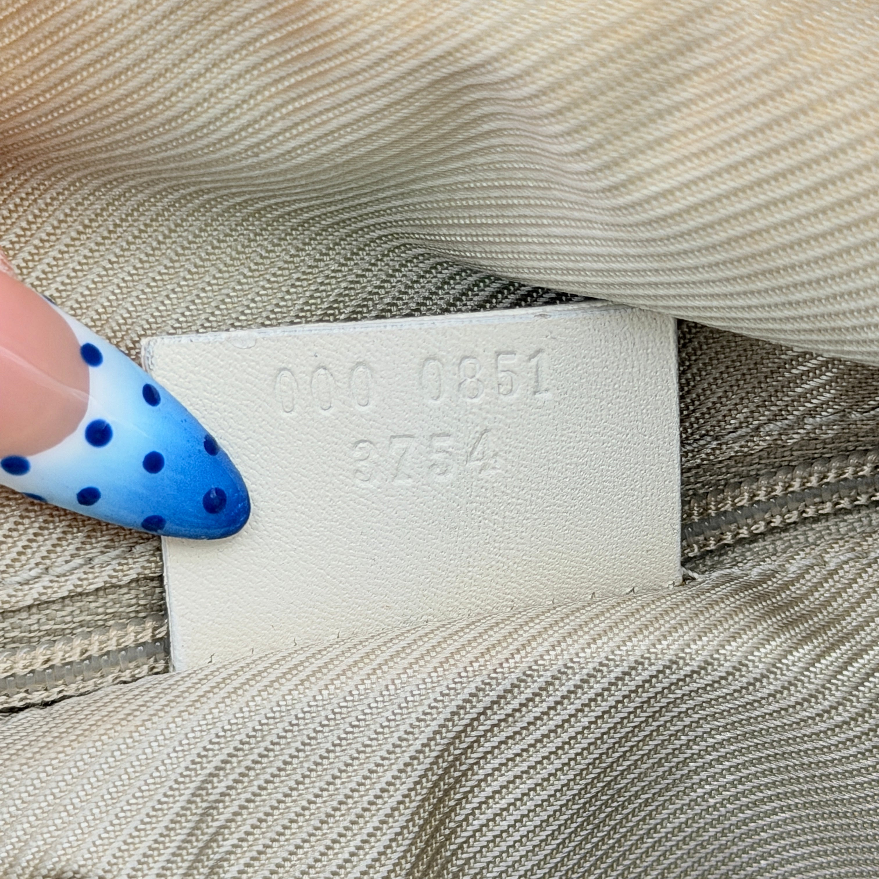 Gucci GG Monogram Boston Shoulder Bag in blue and white canvas with white leather trim, structured silhouette and double top handles.