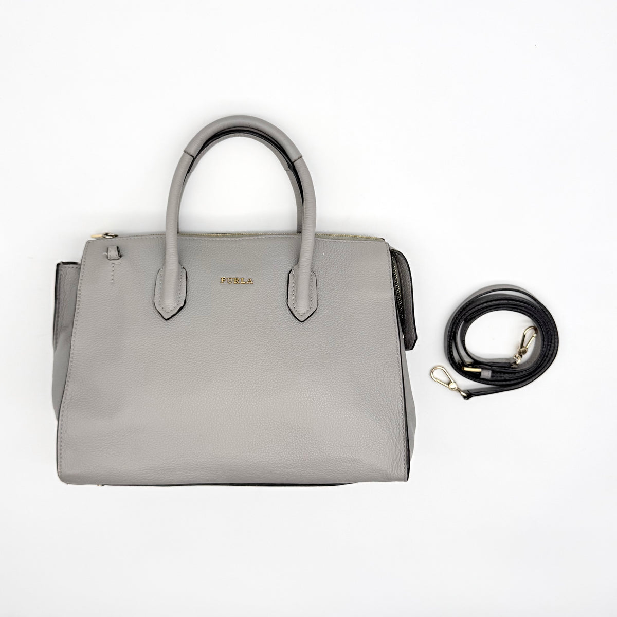 Furla 2Way Pin Satchel Handbag Grey