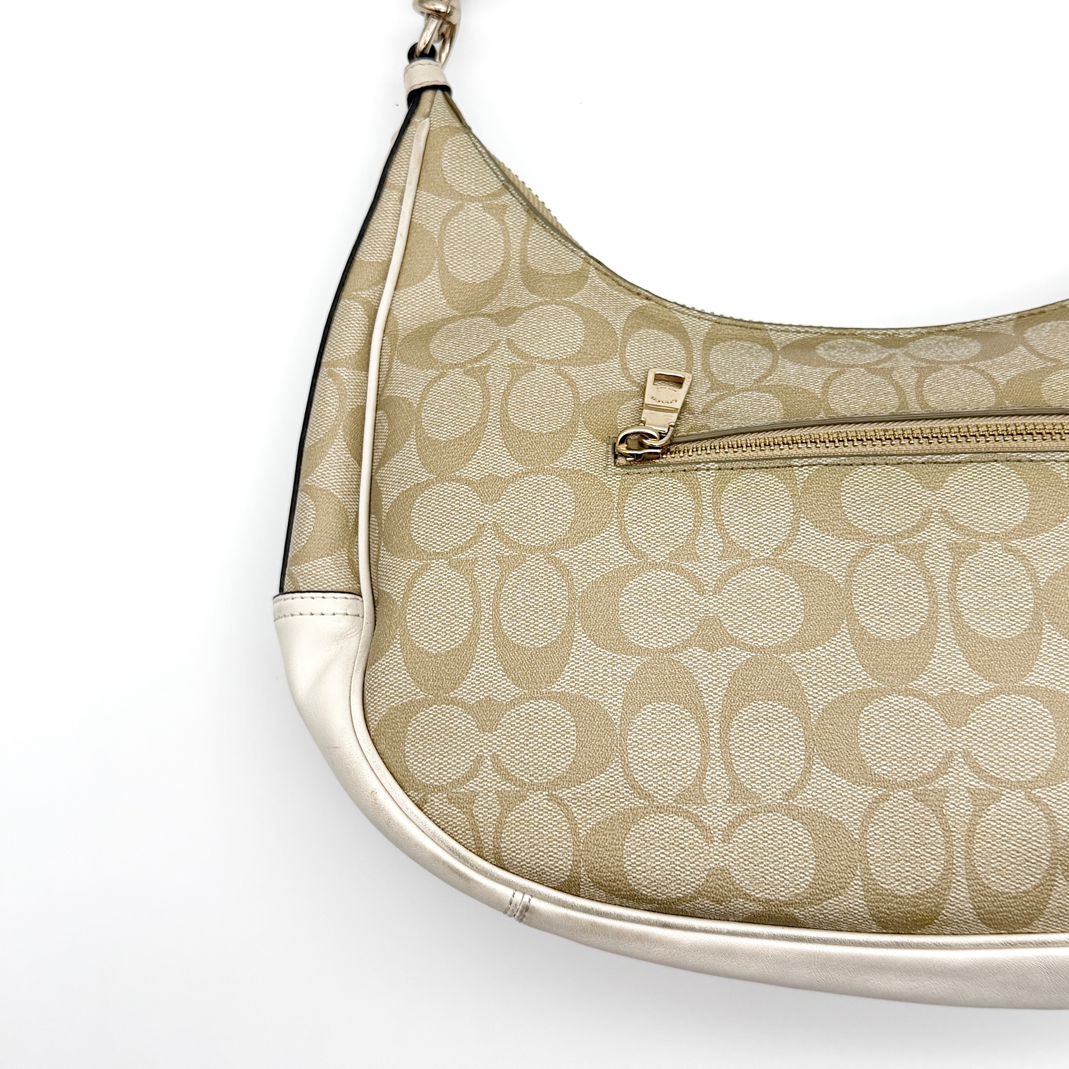 Coach Signature PVC Hobo Shoulder Bag Beige/White