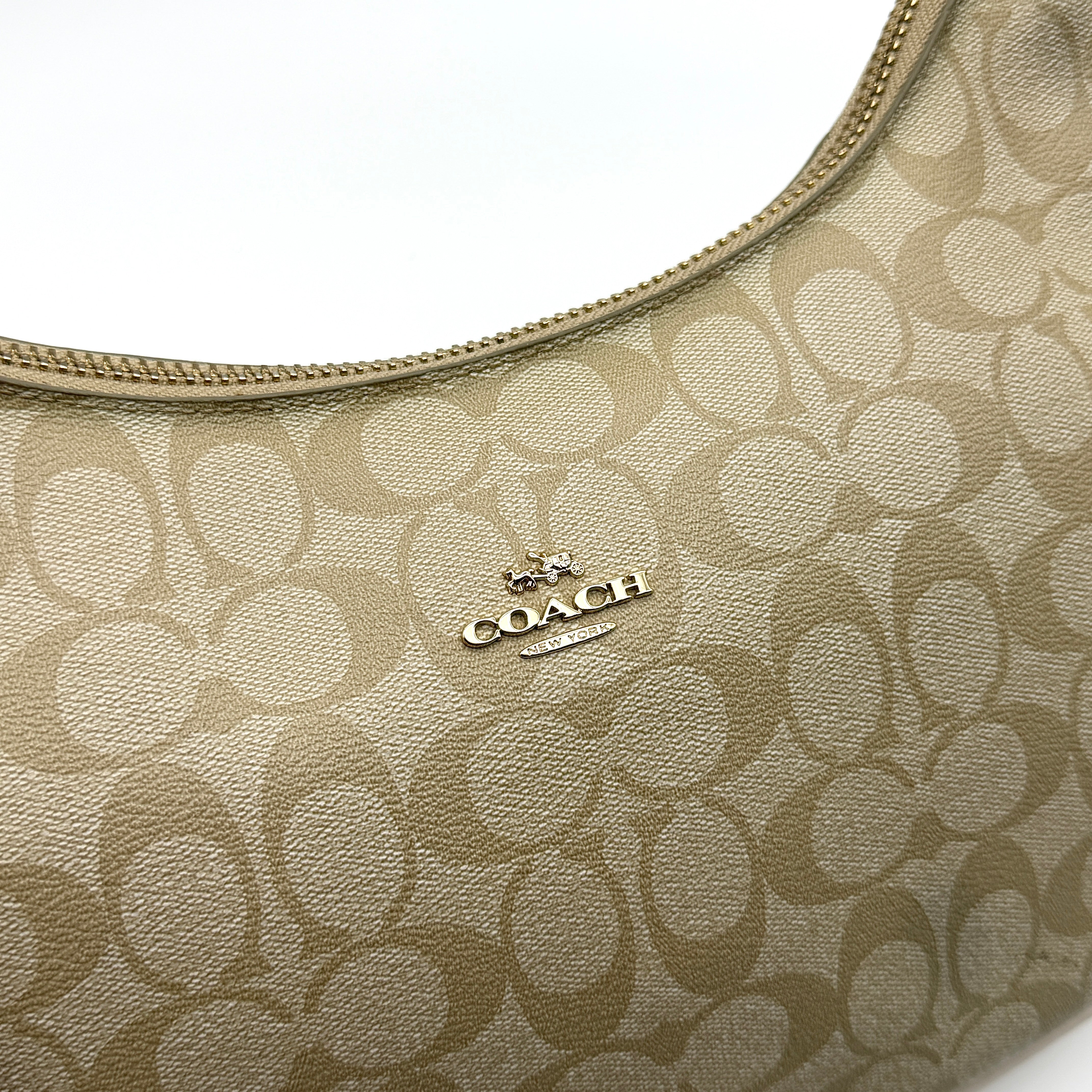 Coach Signature PVC Hobo Shoulder Bag Beige/White