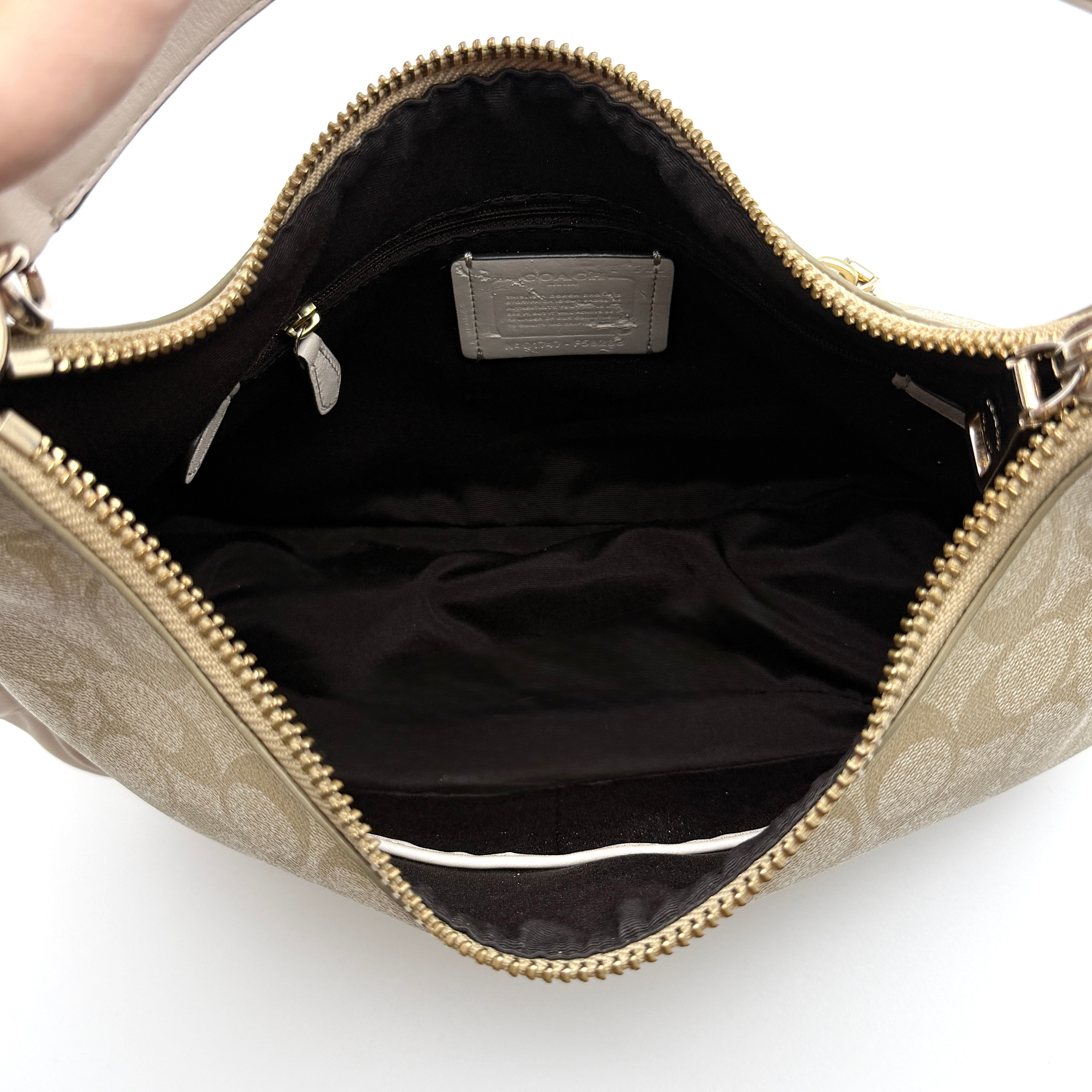 Coach Signature PVC Hobo Shoulder Bag Beige/White