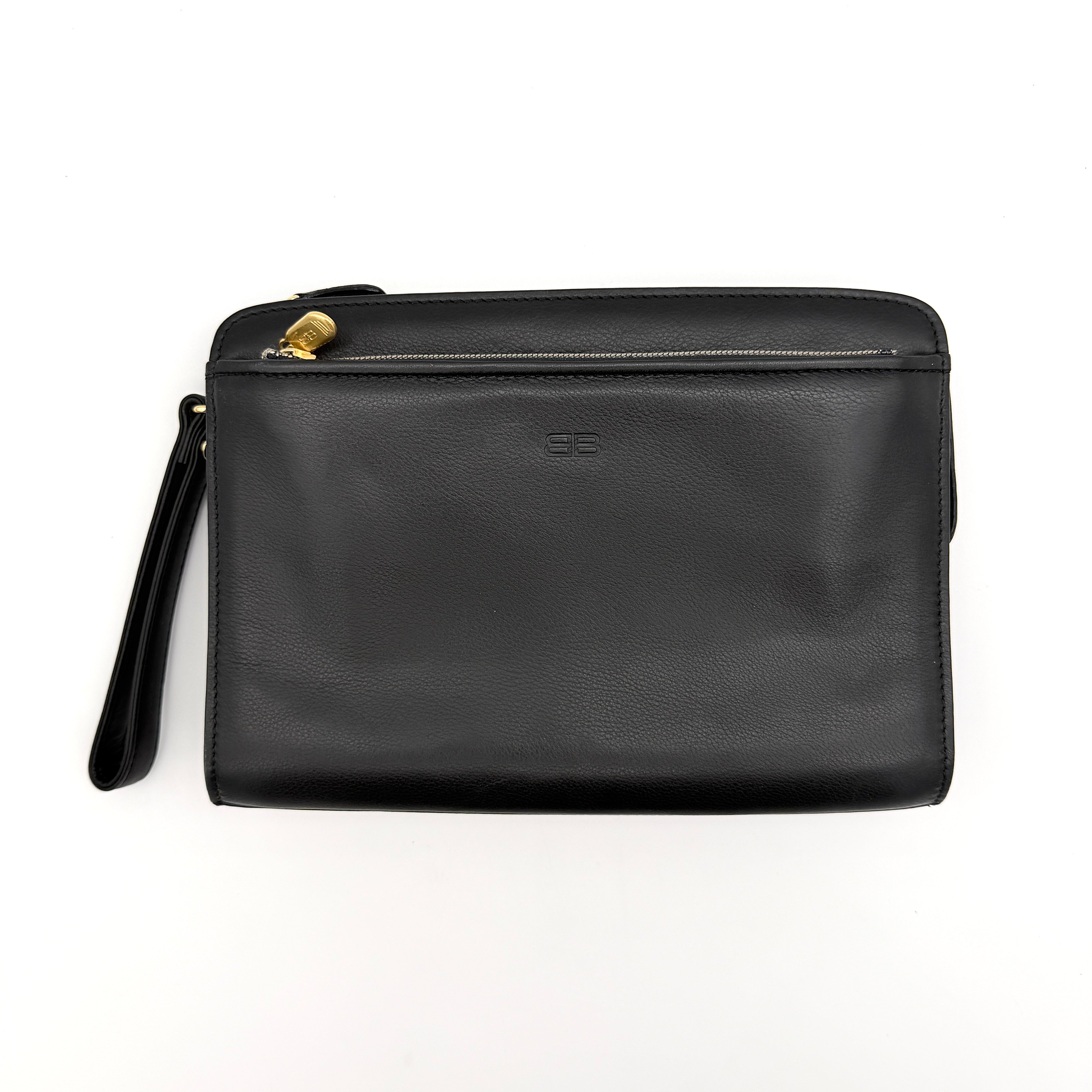 Balenciaga x ACE BB Logo Leather Clutch Bag Black