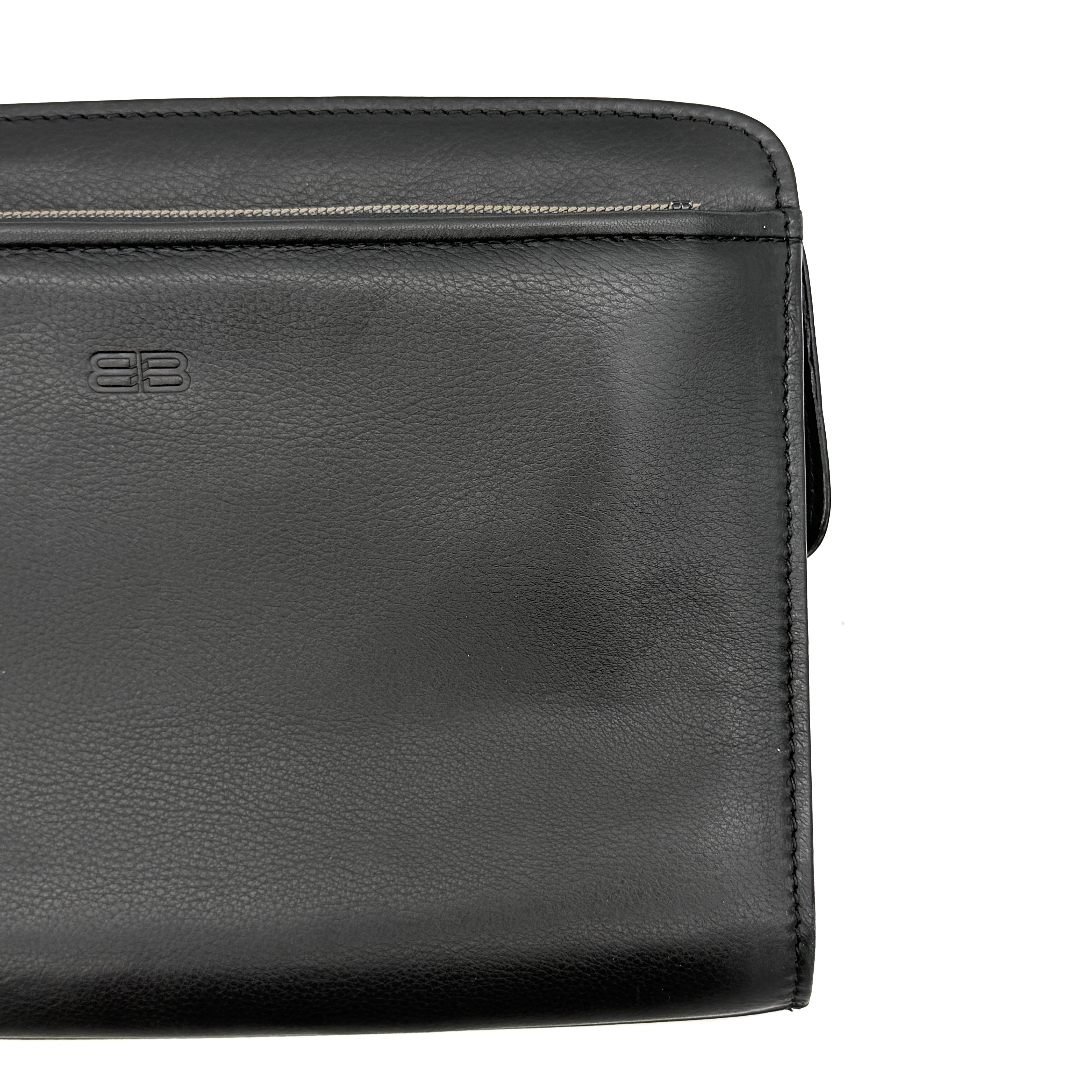 Balenciaga x ACE BB Logo Leather Clutch Bag Black