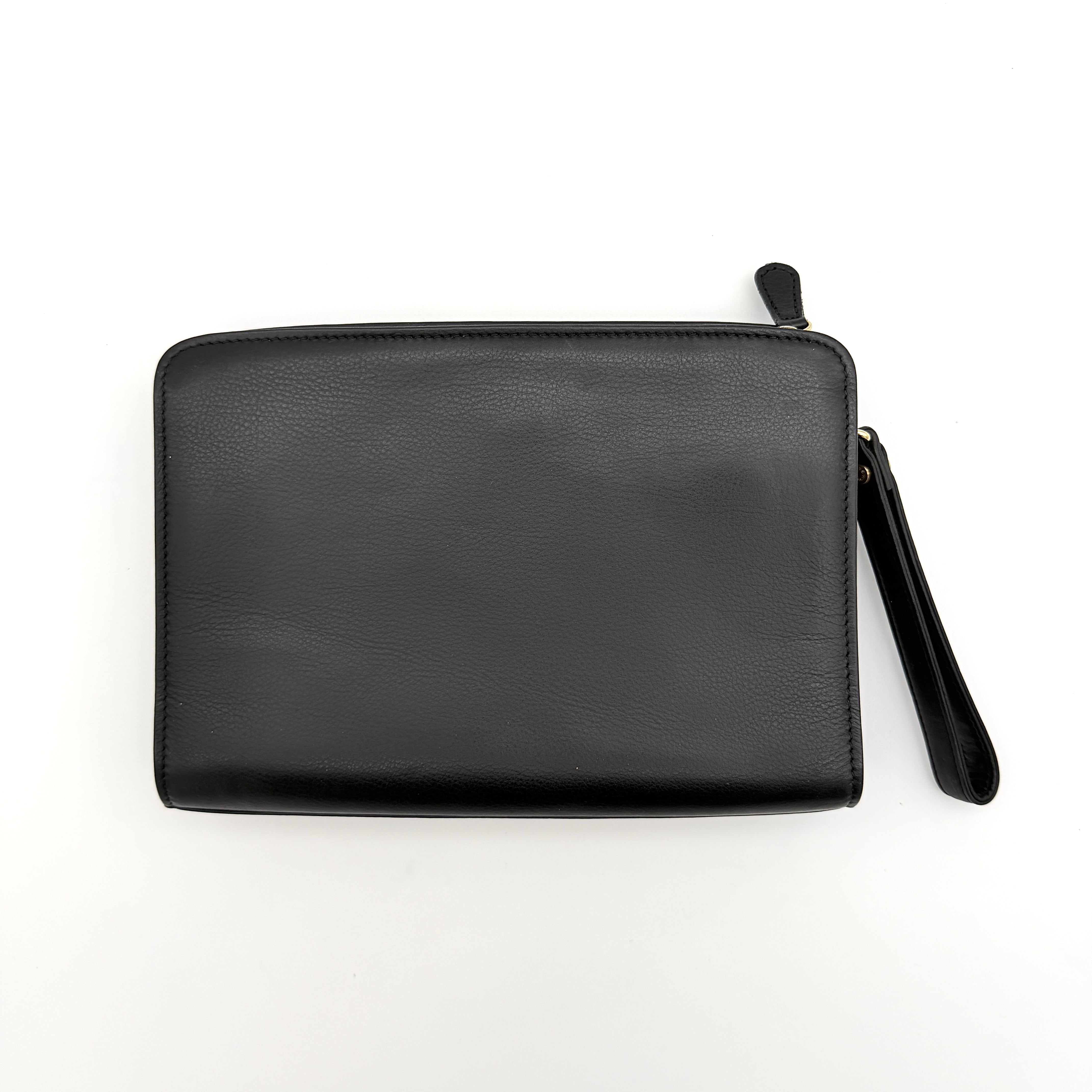 Balenciaga x ACE BB Logo Leather Clutch Bag Black