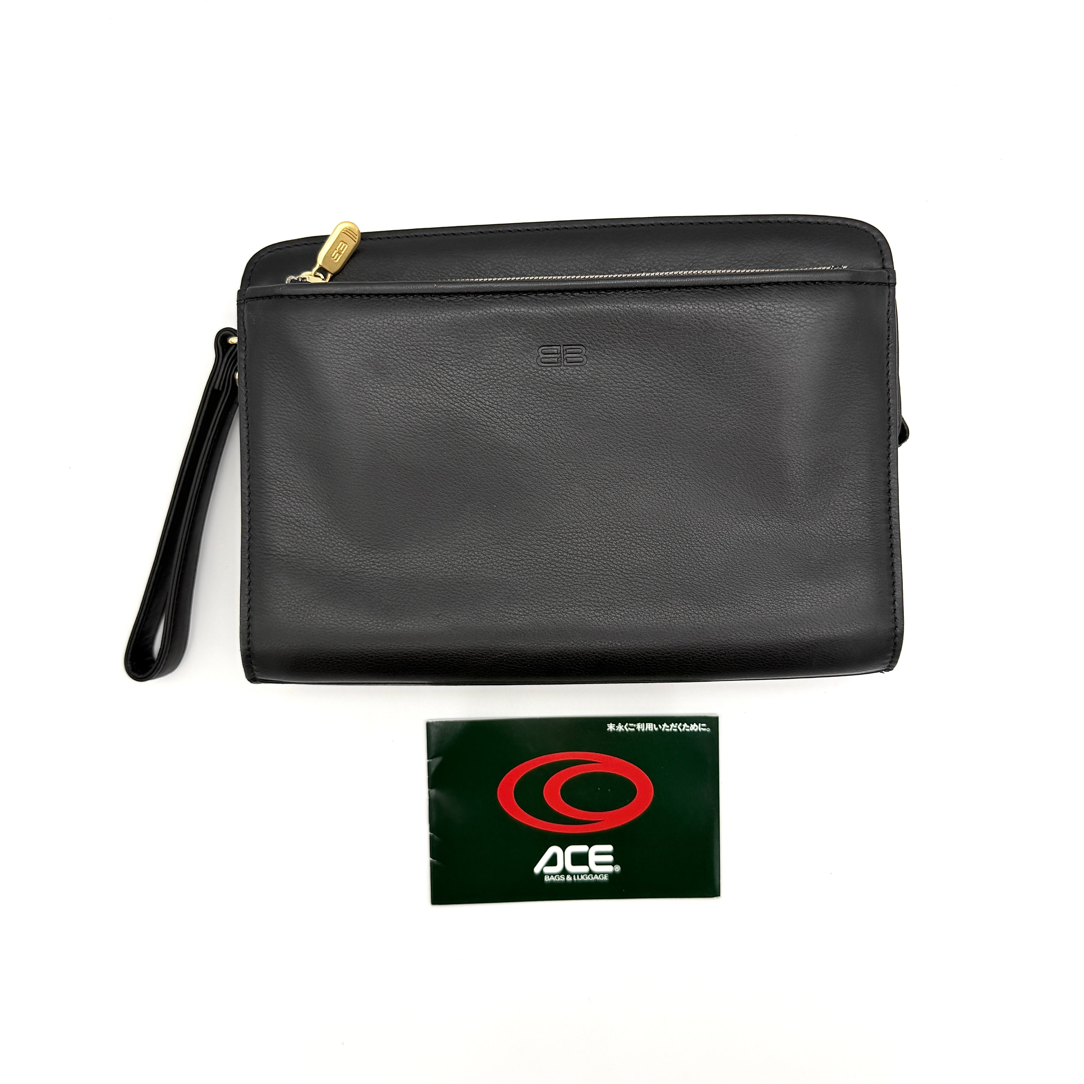 Balenciaga x ACE BB Logo Leather Clutch Bag Black