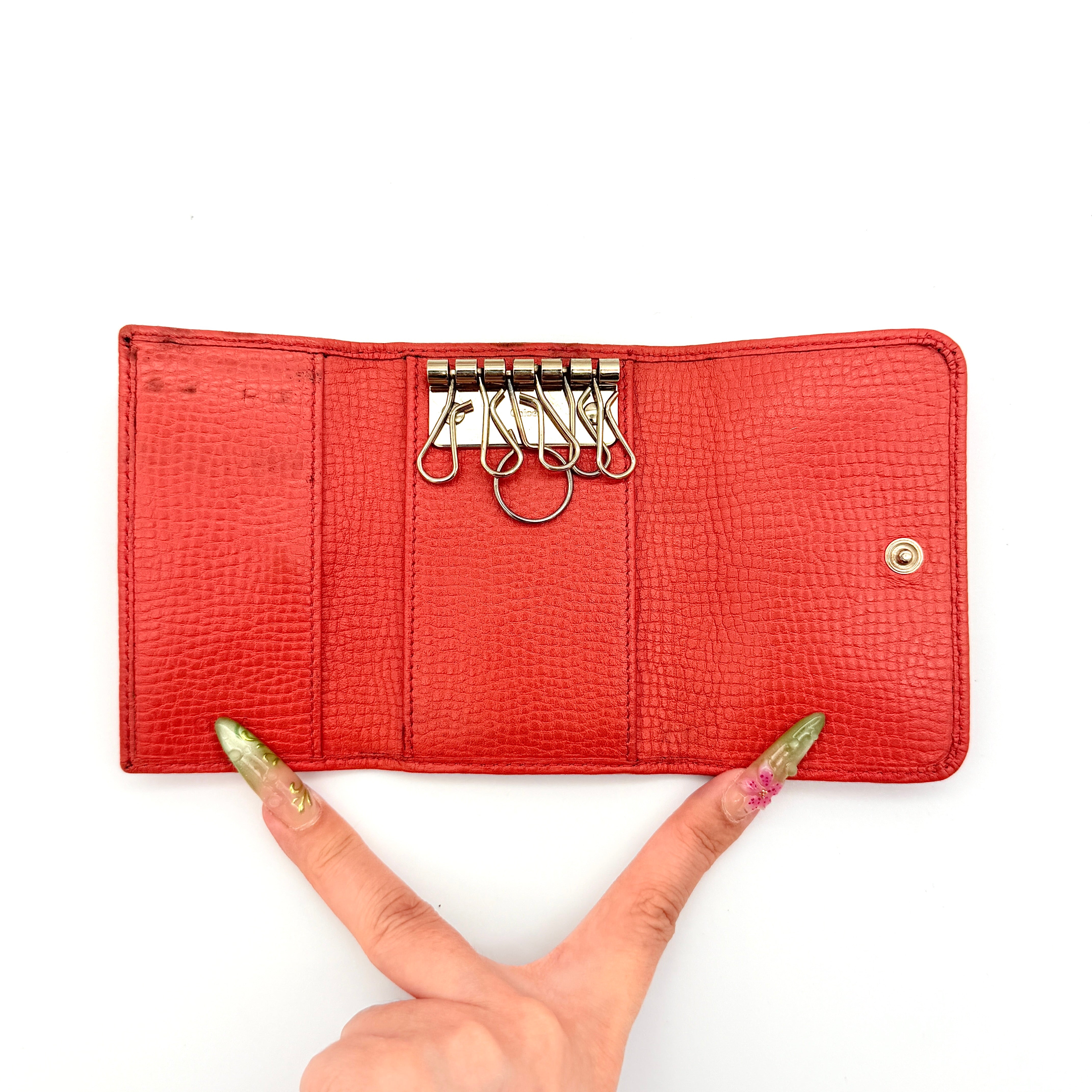 Chloe Ribbon Leather Key Case Orange