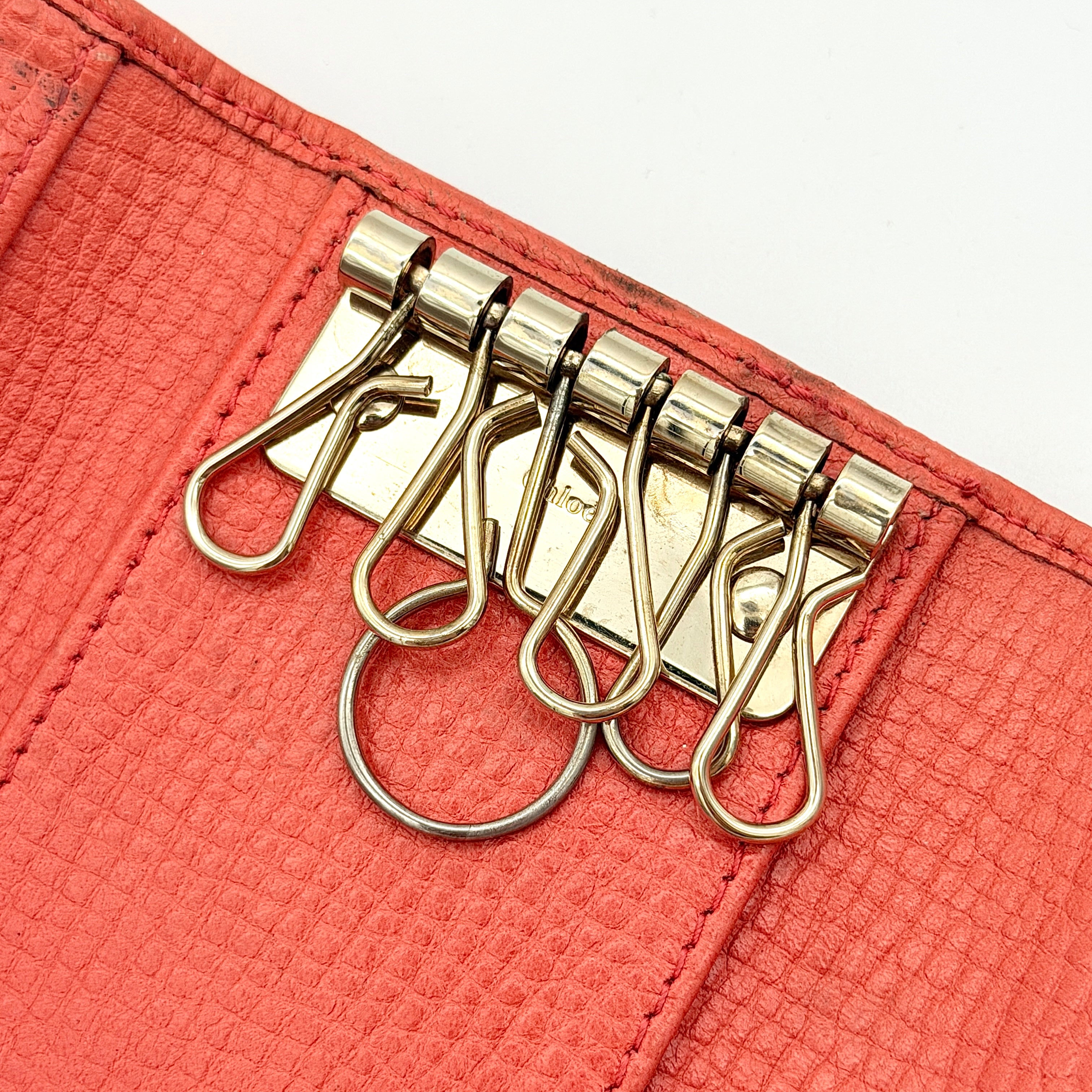 Chloe Ribbon Leather Key Case Orange