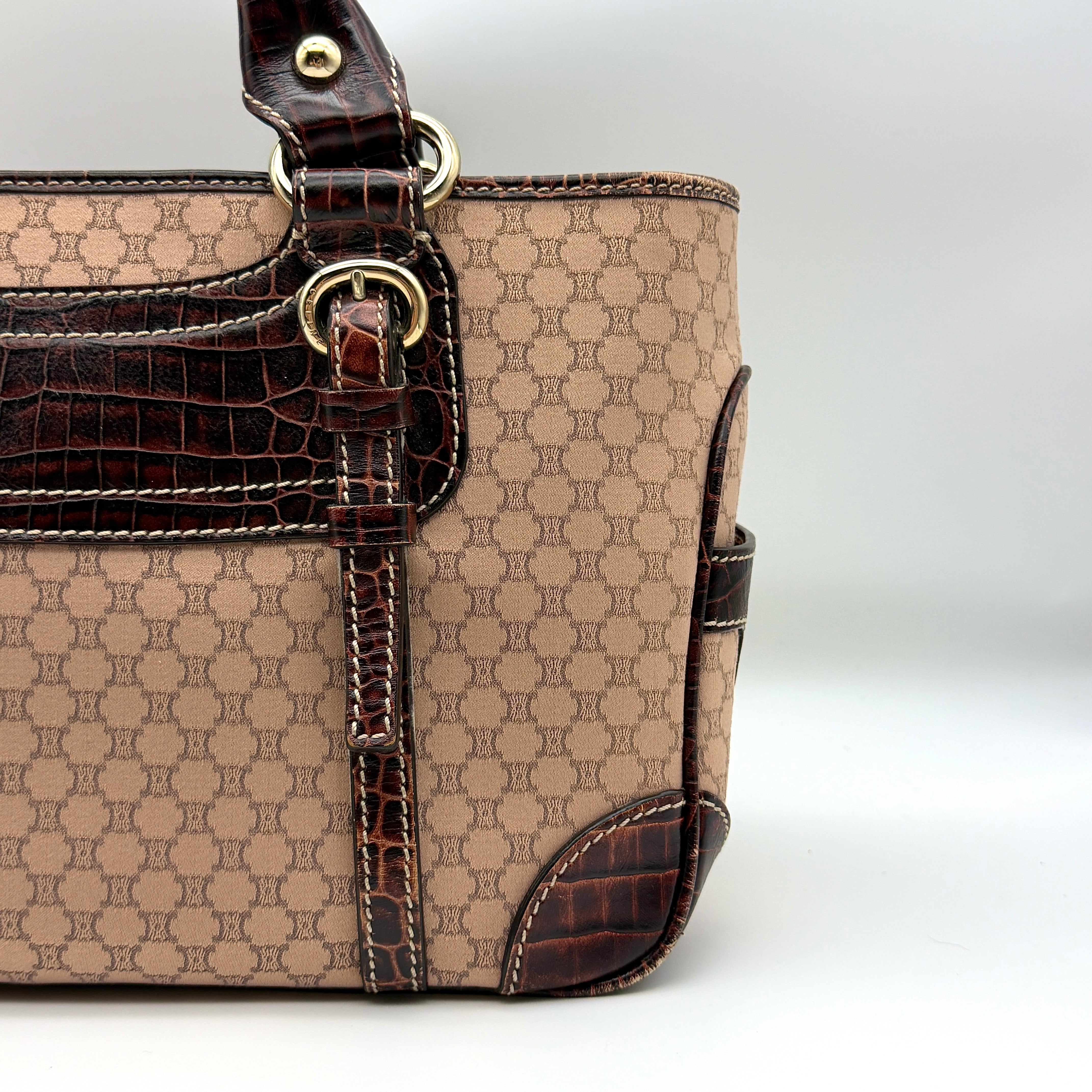 Celine Macadam Boogie Leather Canvas HandBag Pink/Maroon