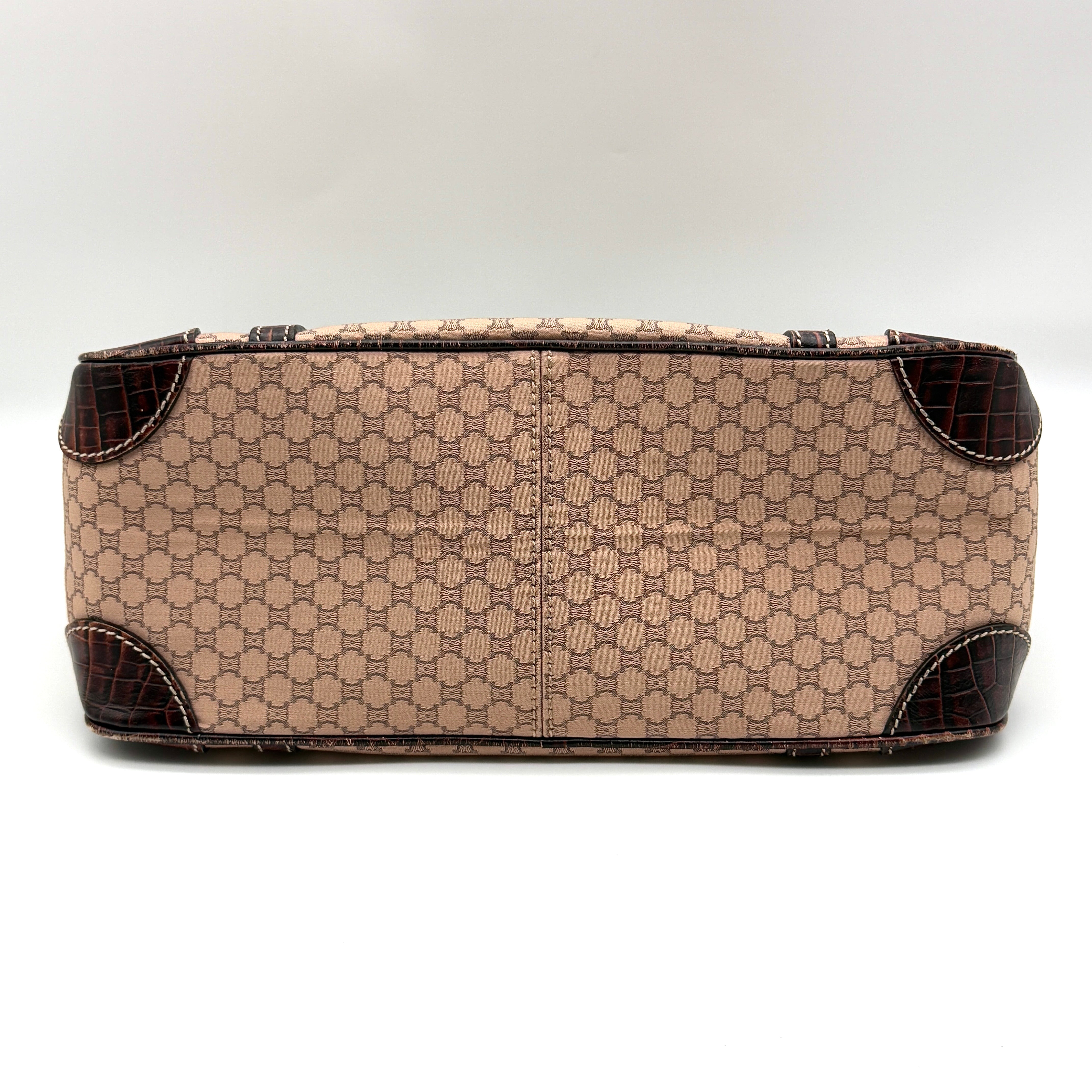 Celine Macadam Boogie Leather Canvas HandBag Pink/Maroon