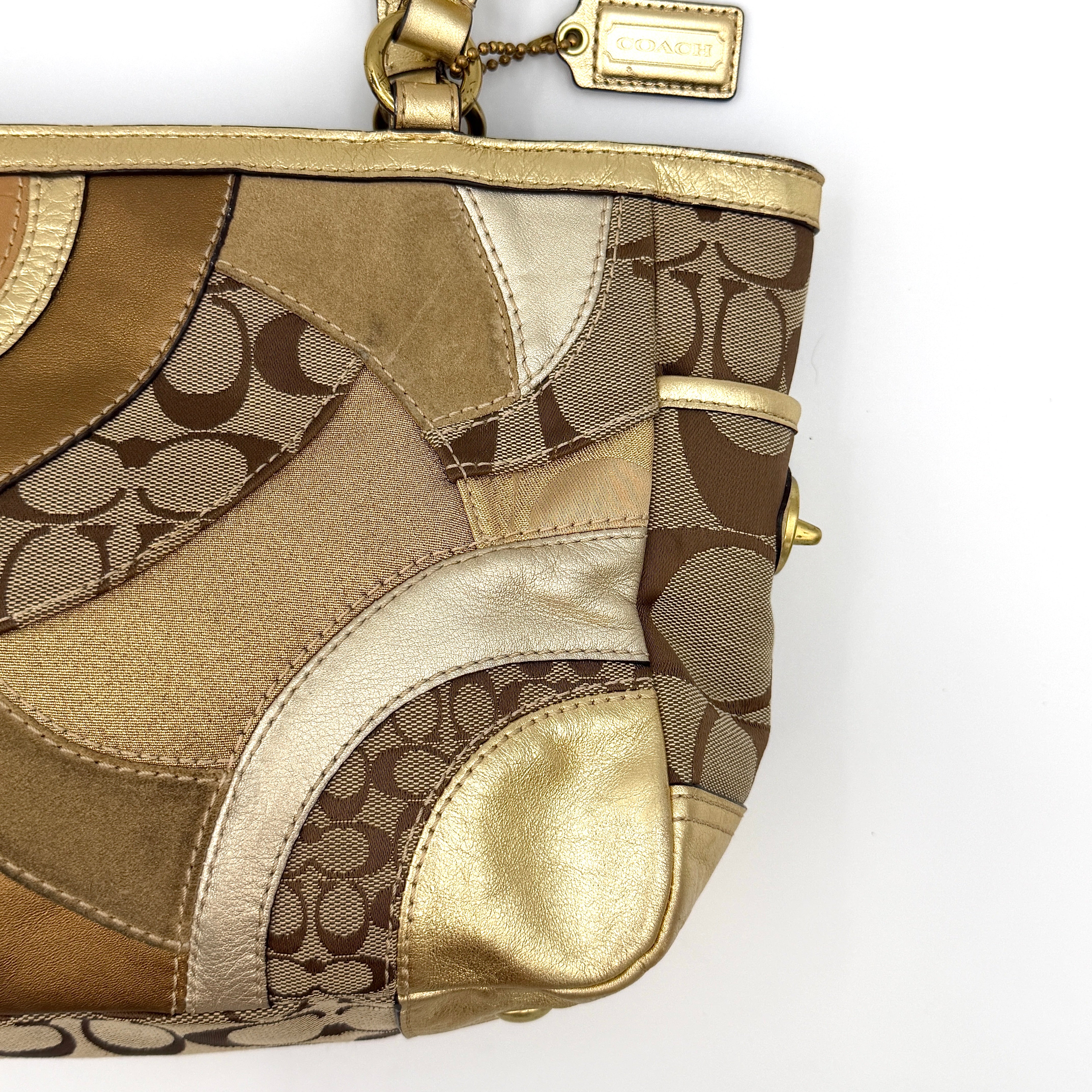 Coach Y2K Mosaic Patchwork Gallery Tote Bag Beige/Gold