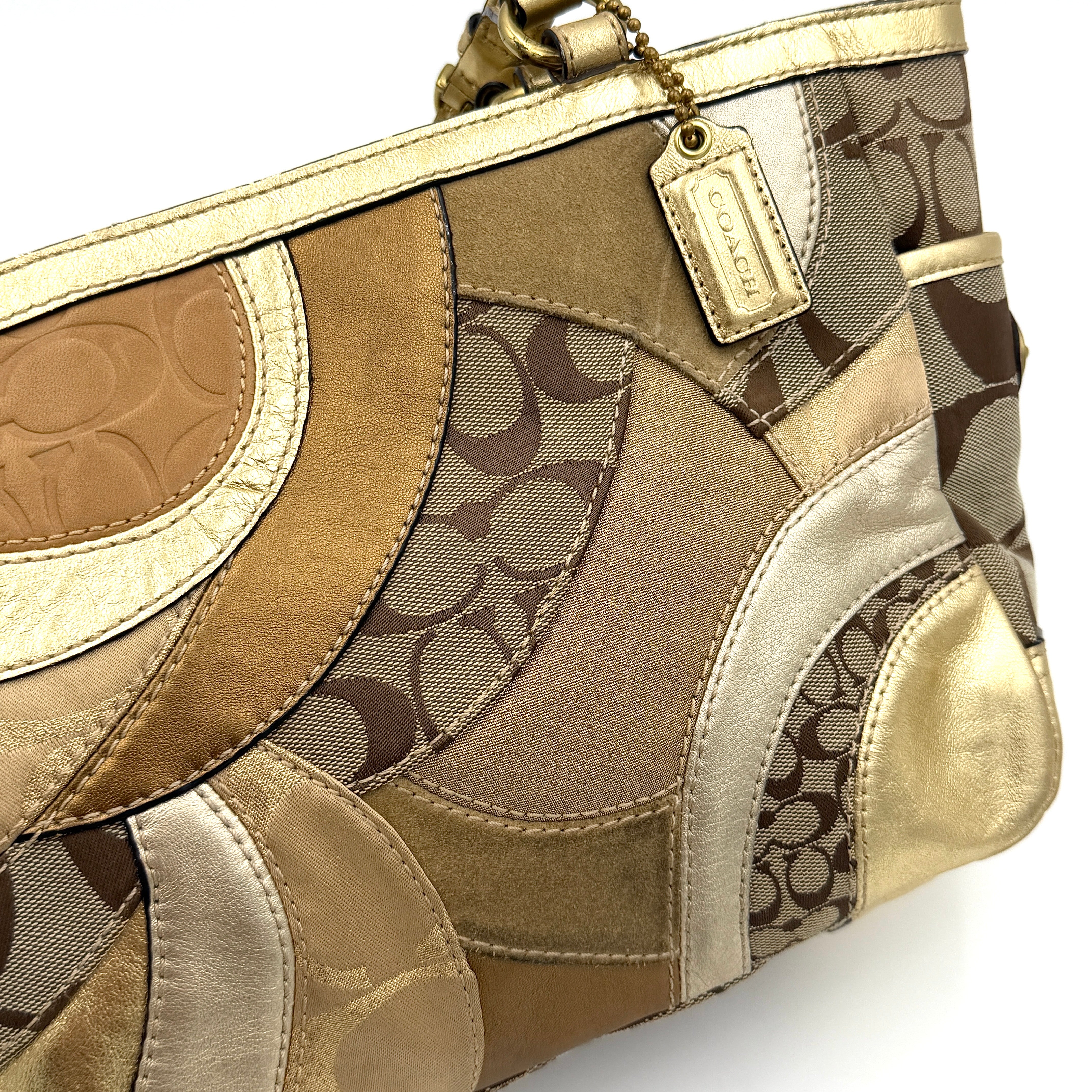 Coach Y2K Mosaic Patchwork Gallery Tote Bag Beige/Gold