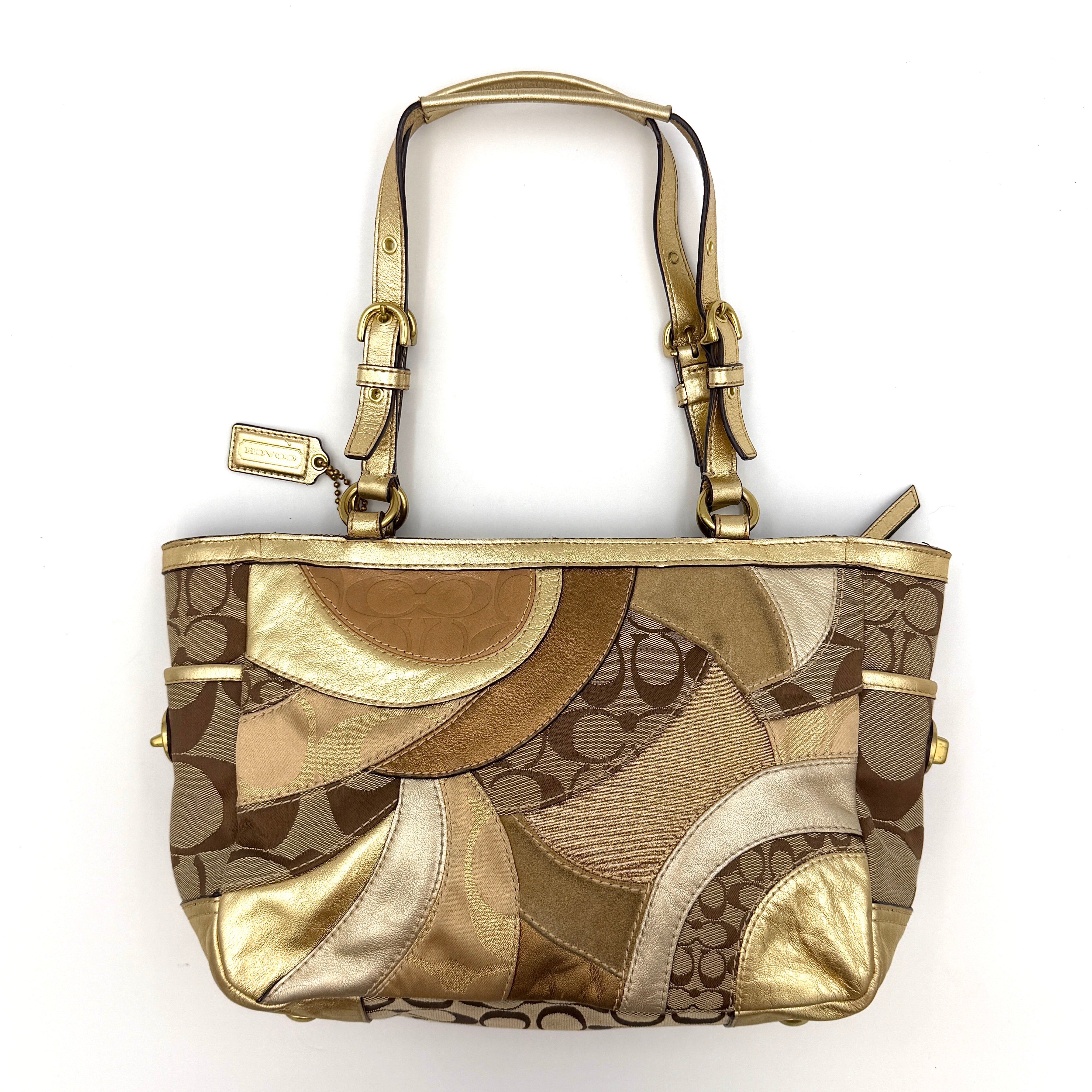 Coach Y2K Mosaic Patchwork Gallery Tote Bag Beige/Gold