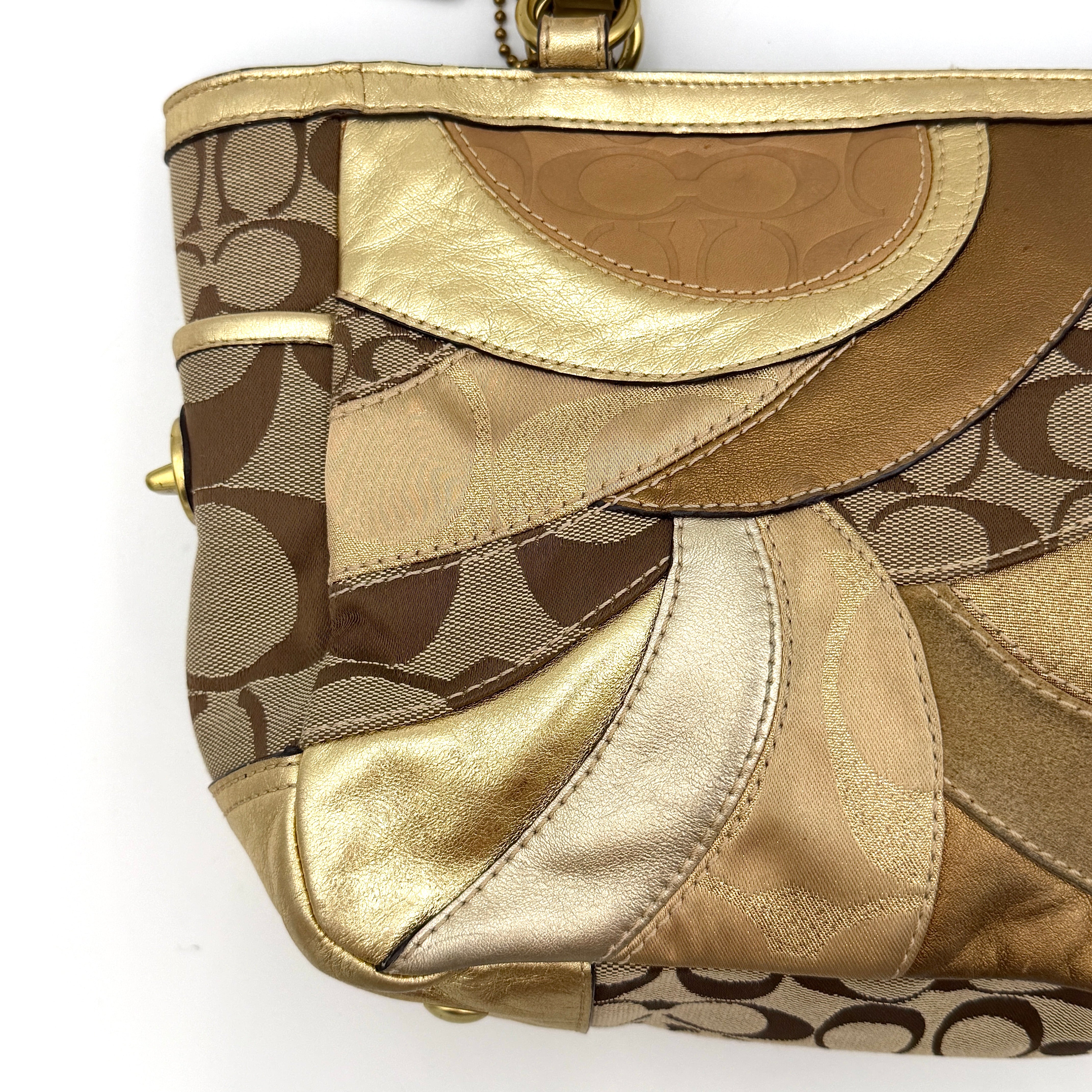 Coach Y2K Mosaic Patchwork Gallery Tote Bag Beige/Gold