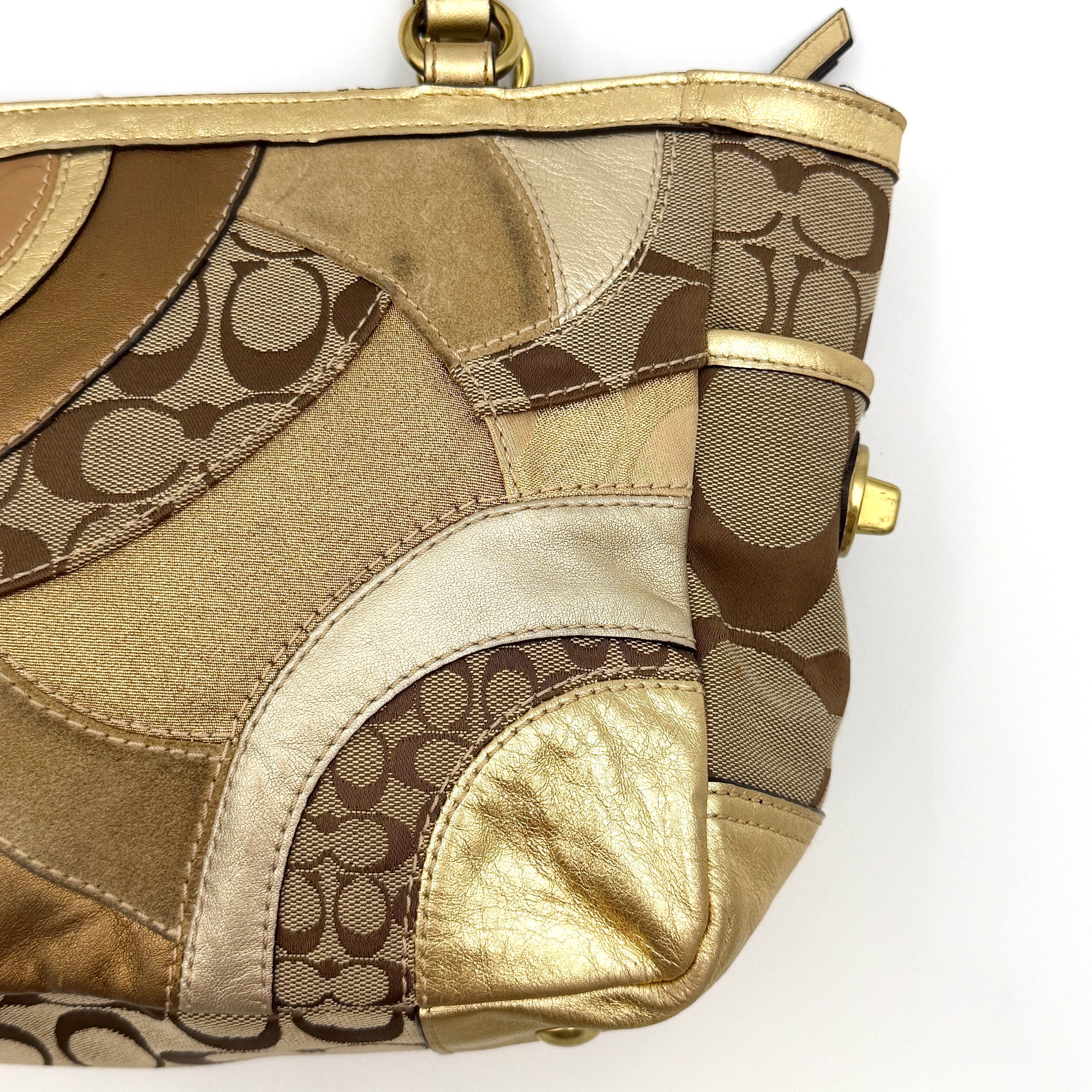 Coach Y2K Mosaic Patchwork Gallery Tote Bag Beige/Gold