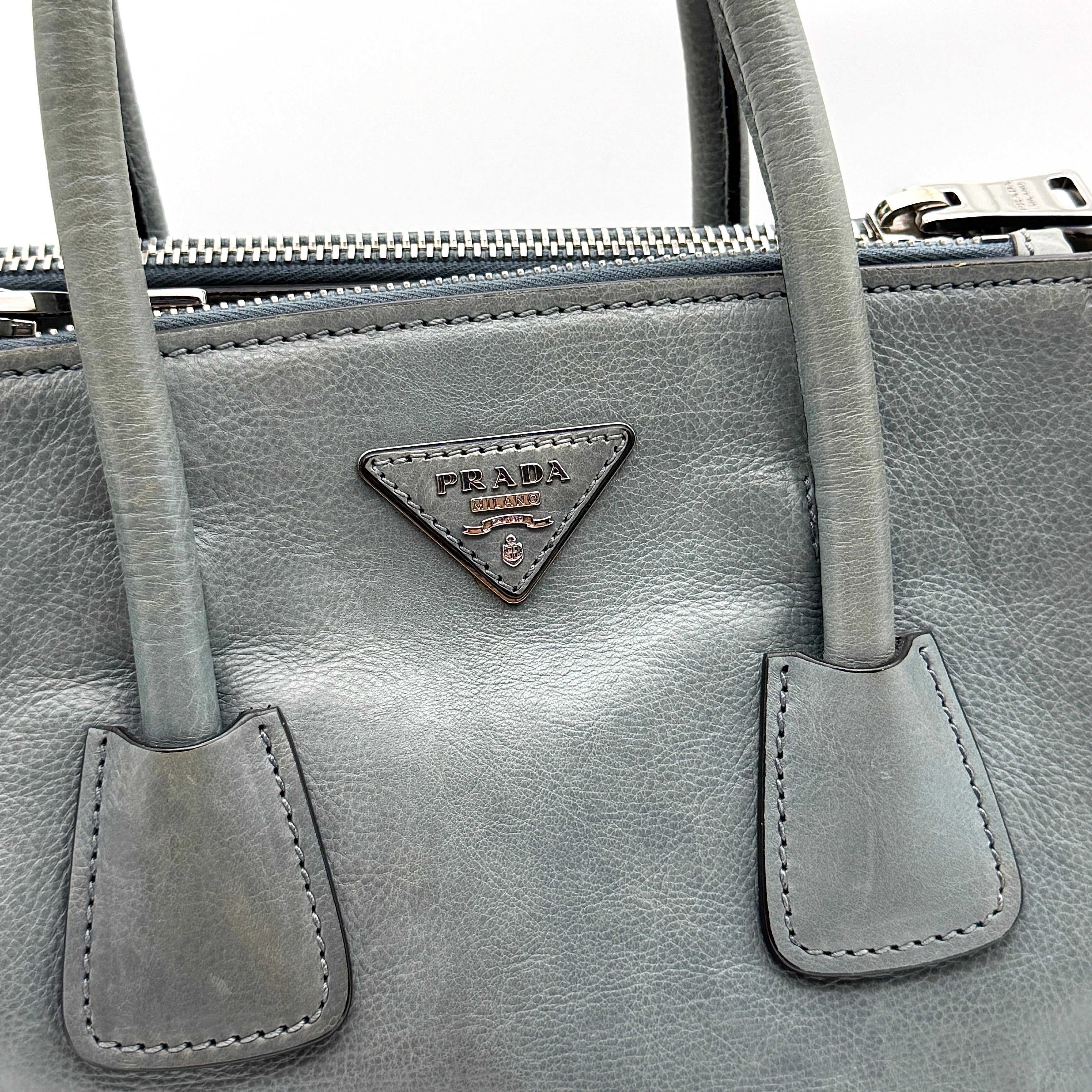 Prada 2Way Glace Twin Pocket Handbag Grey