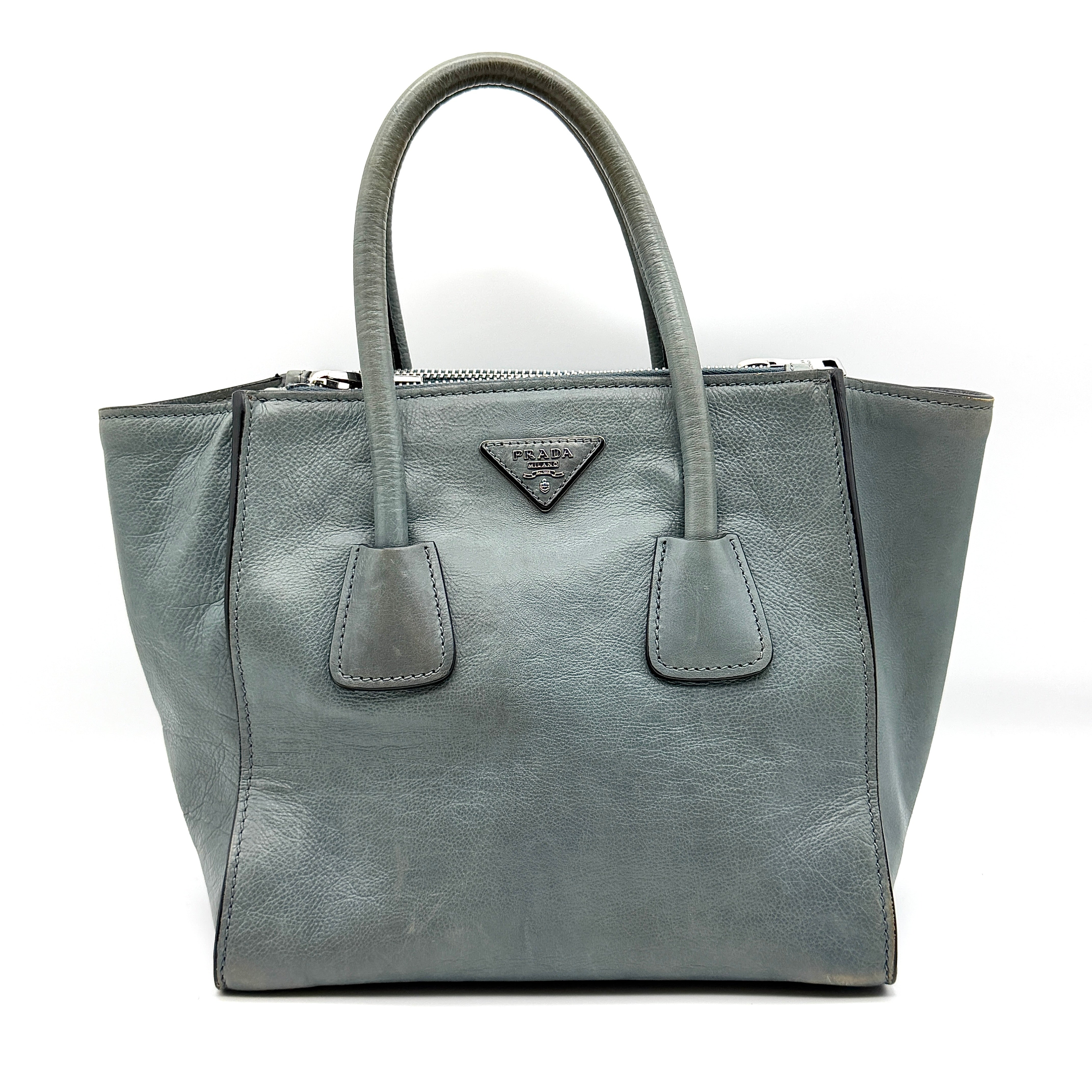Prada 2Way Glace Twin Pocket Handbag Grey