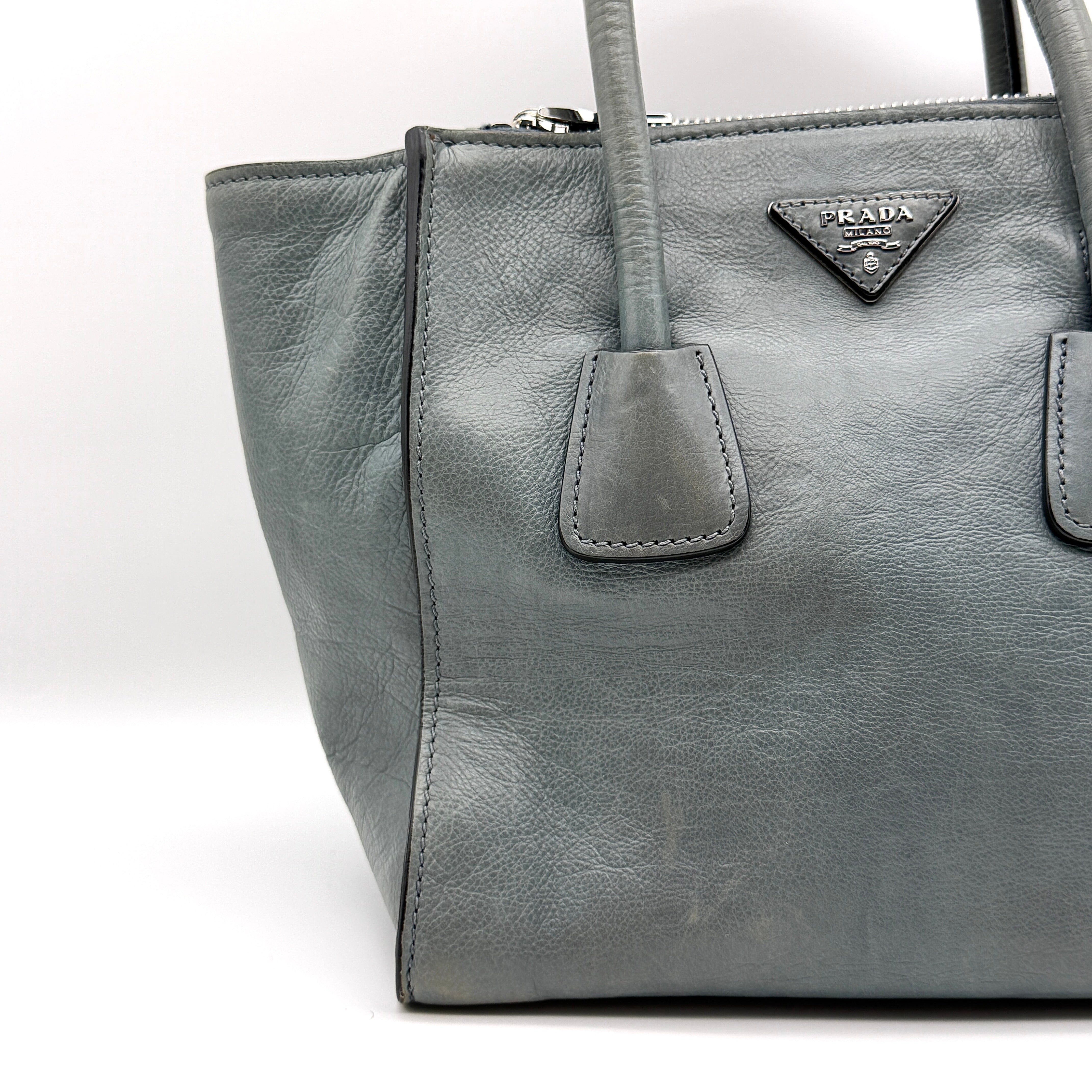 Prada 2Way Glace Twin Pocket Handbag Grey