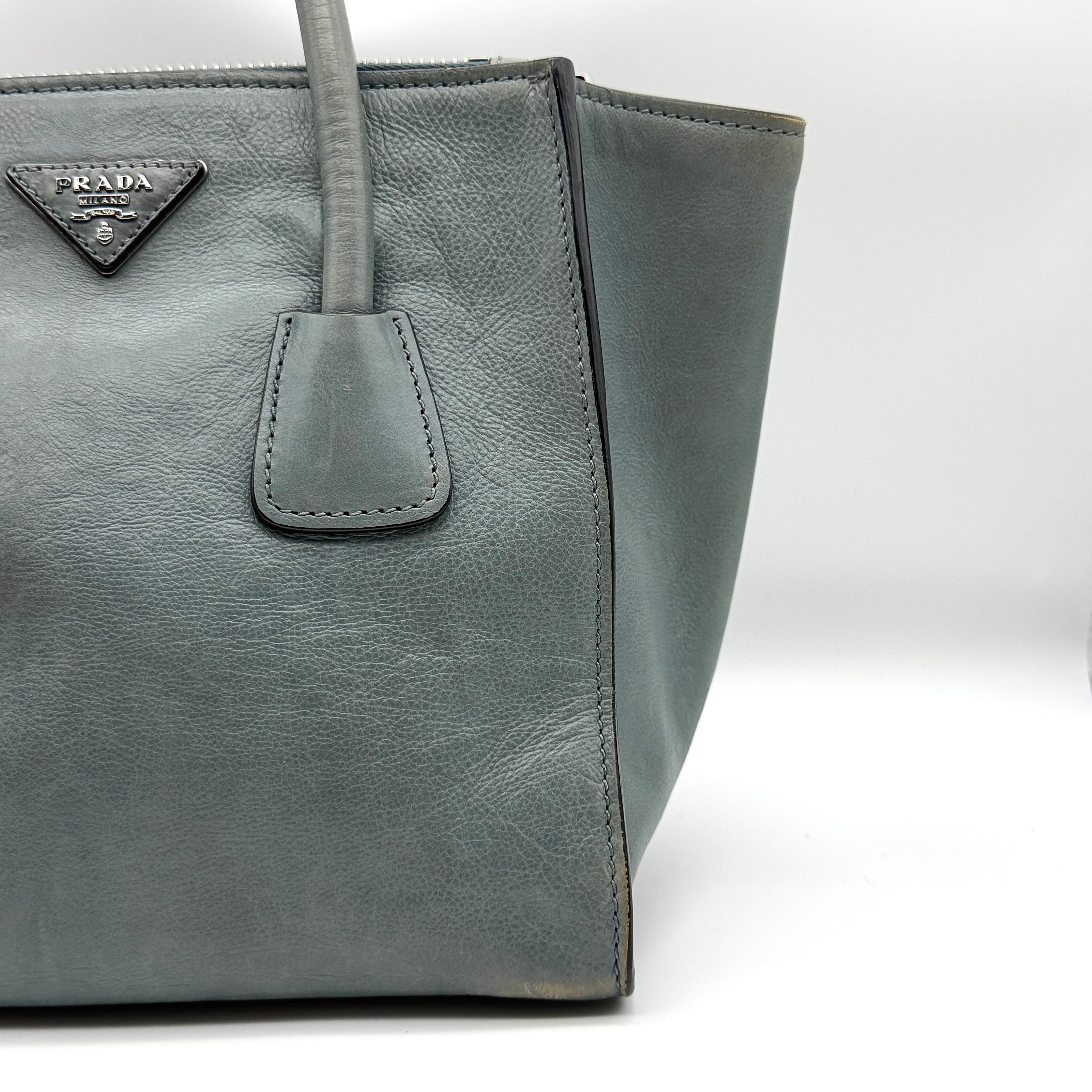 Prada 2Way Glace Twin Pocket Handbag Grey