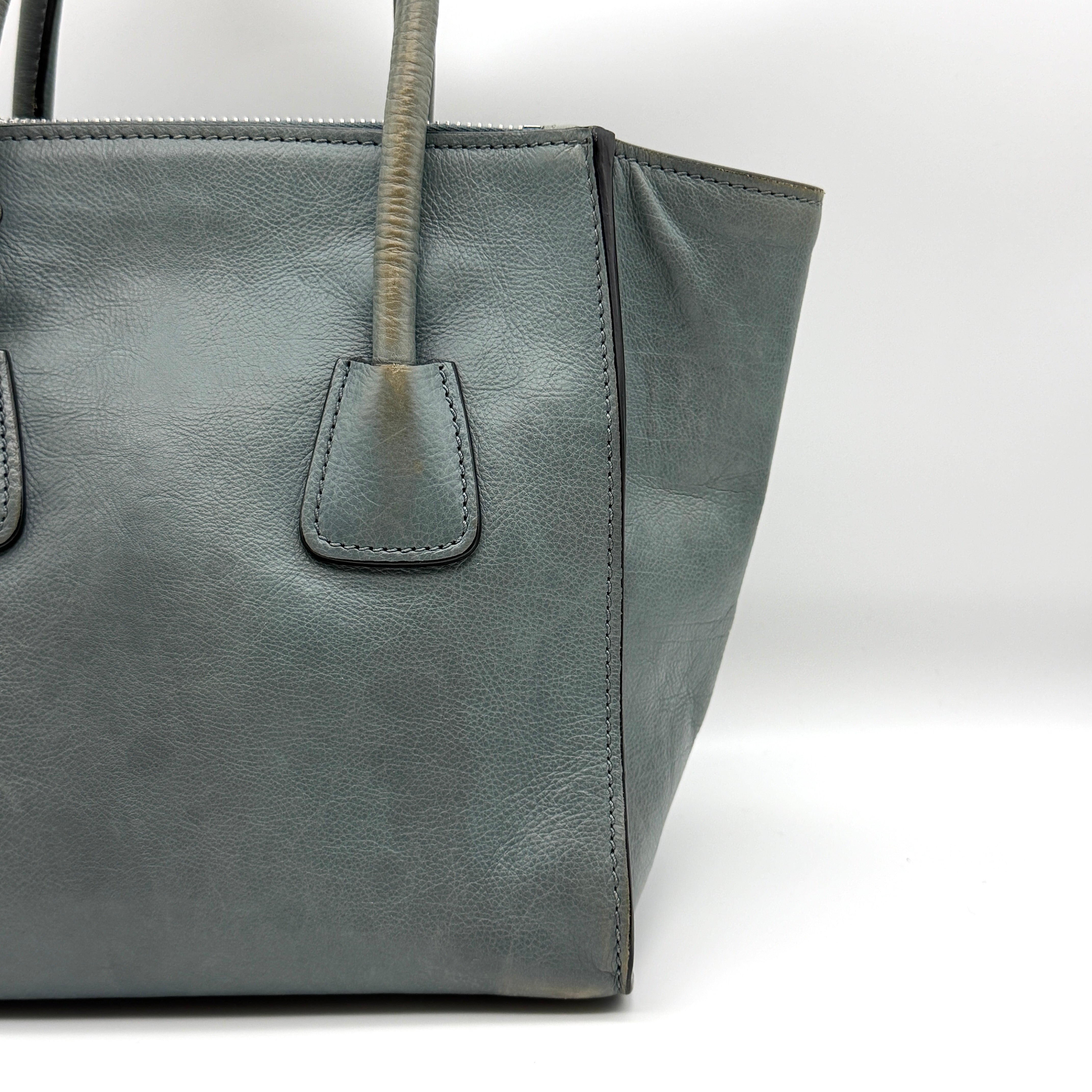 Prada 2Way Glace Twin Pocket Handbag Grey