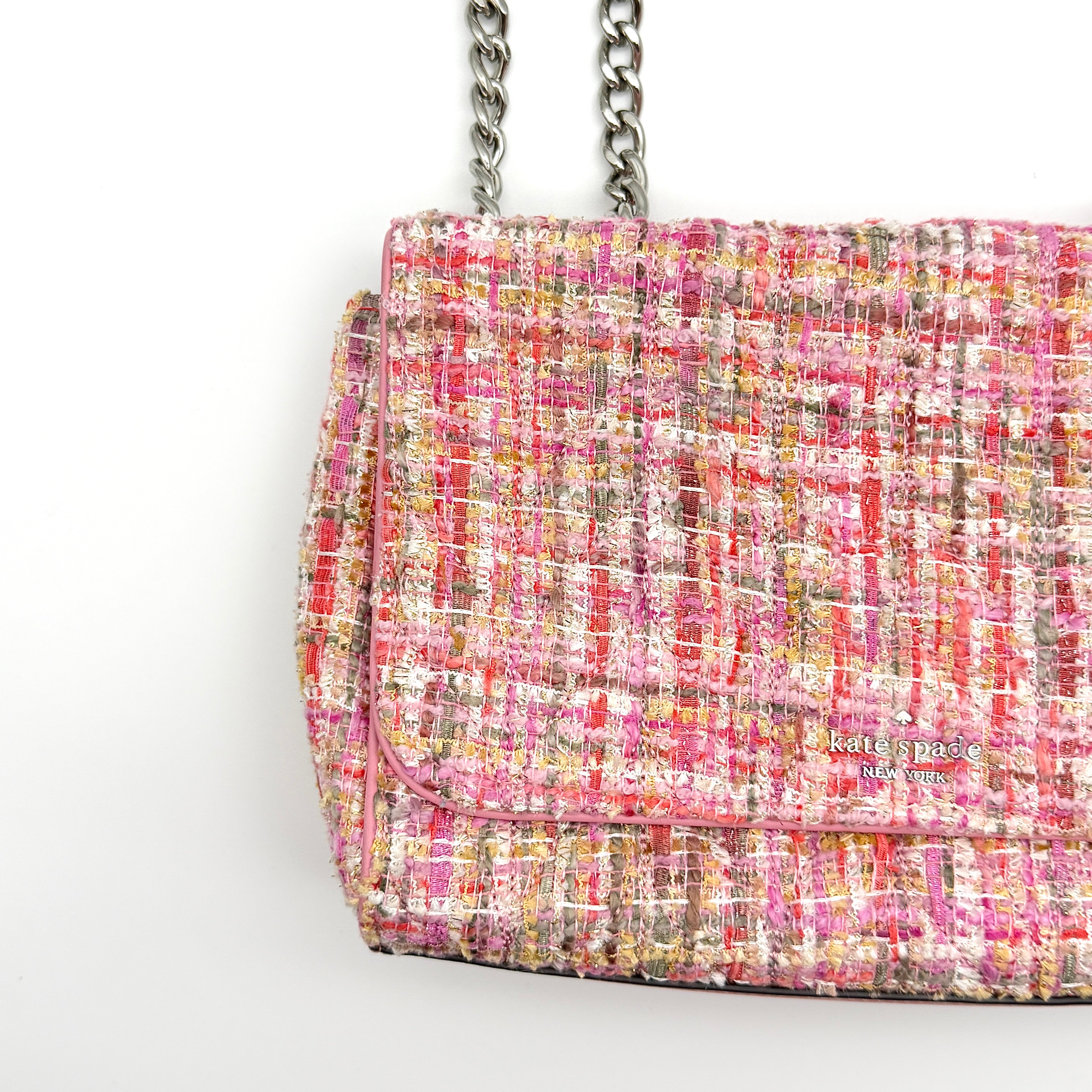 Kate Spade 2Way Briar Lane Emelyn Quilted Tweed Shoulder Bag Pink