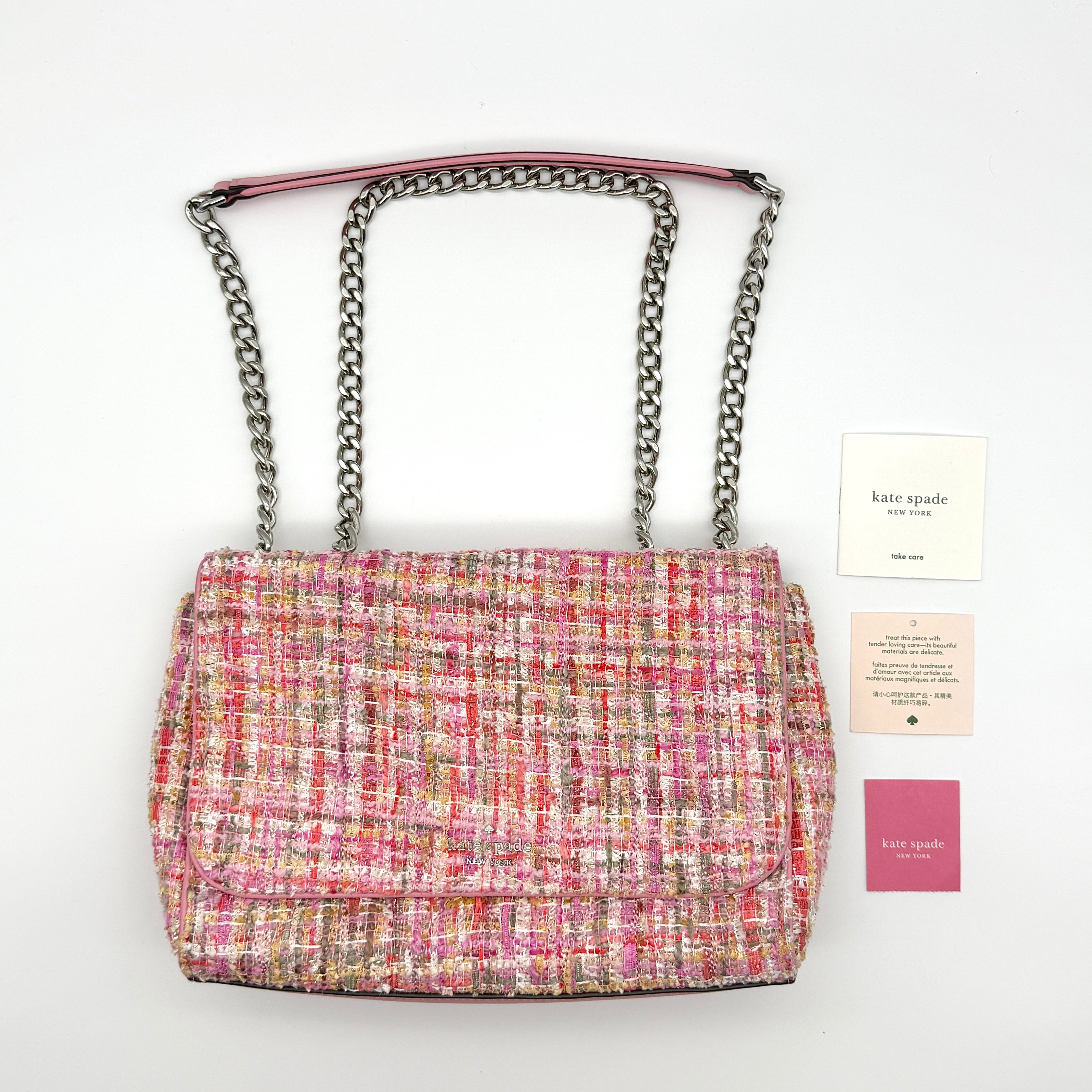 Kate Spade 2Way Briar Lane Emelyn Quilted Tweed Shoulder Bag Pink