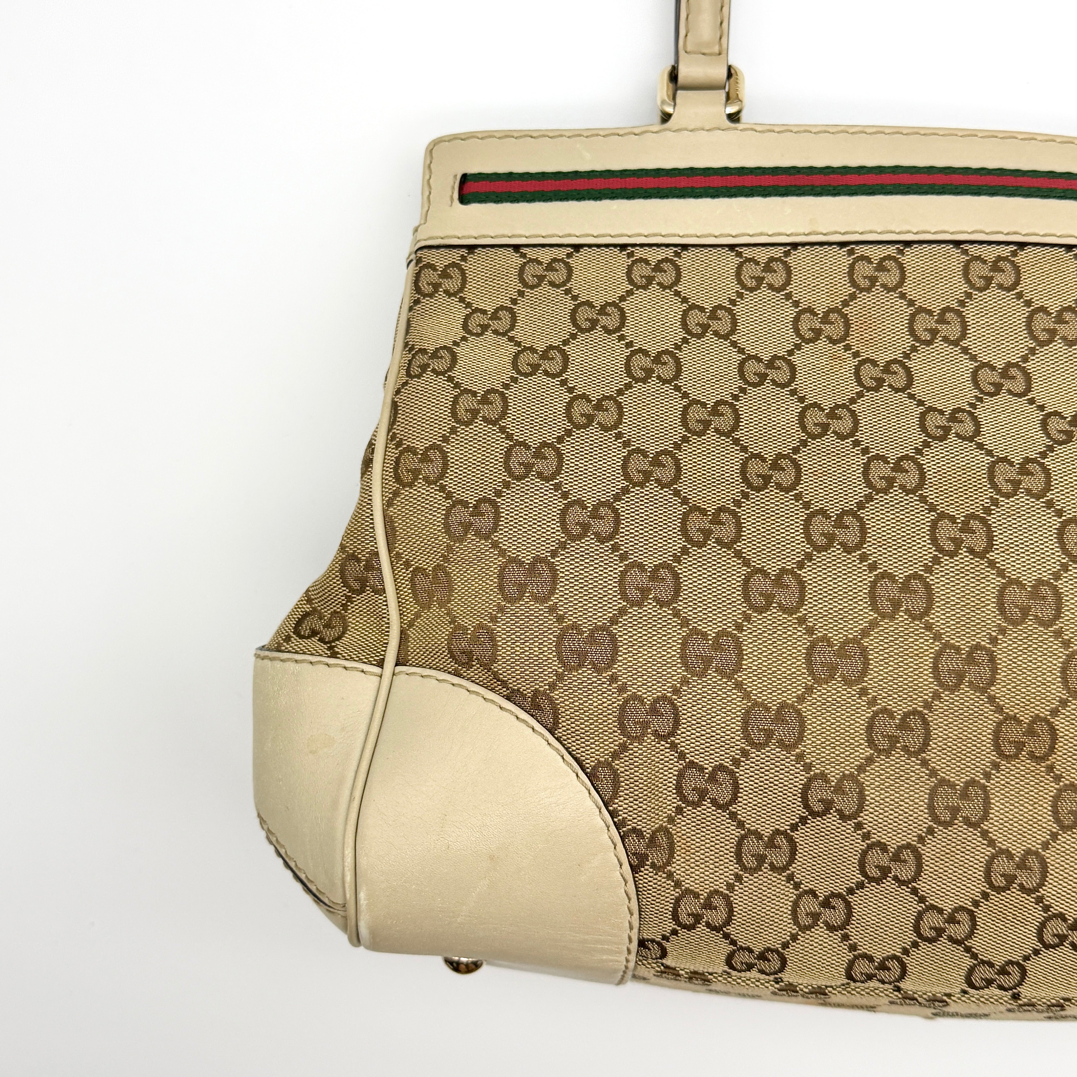 Gucci GG Monogram Ribbon Shoulder Bag Beige/White