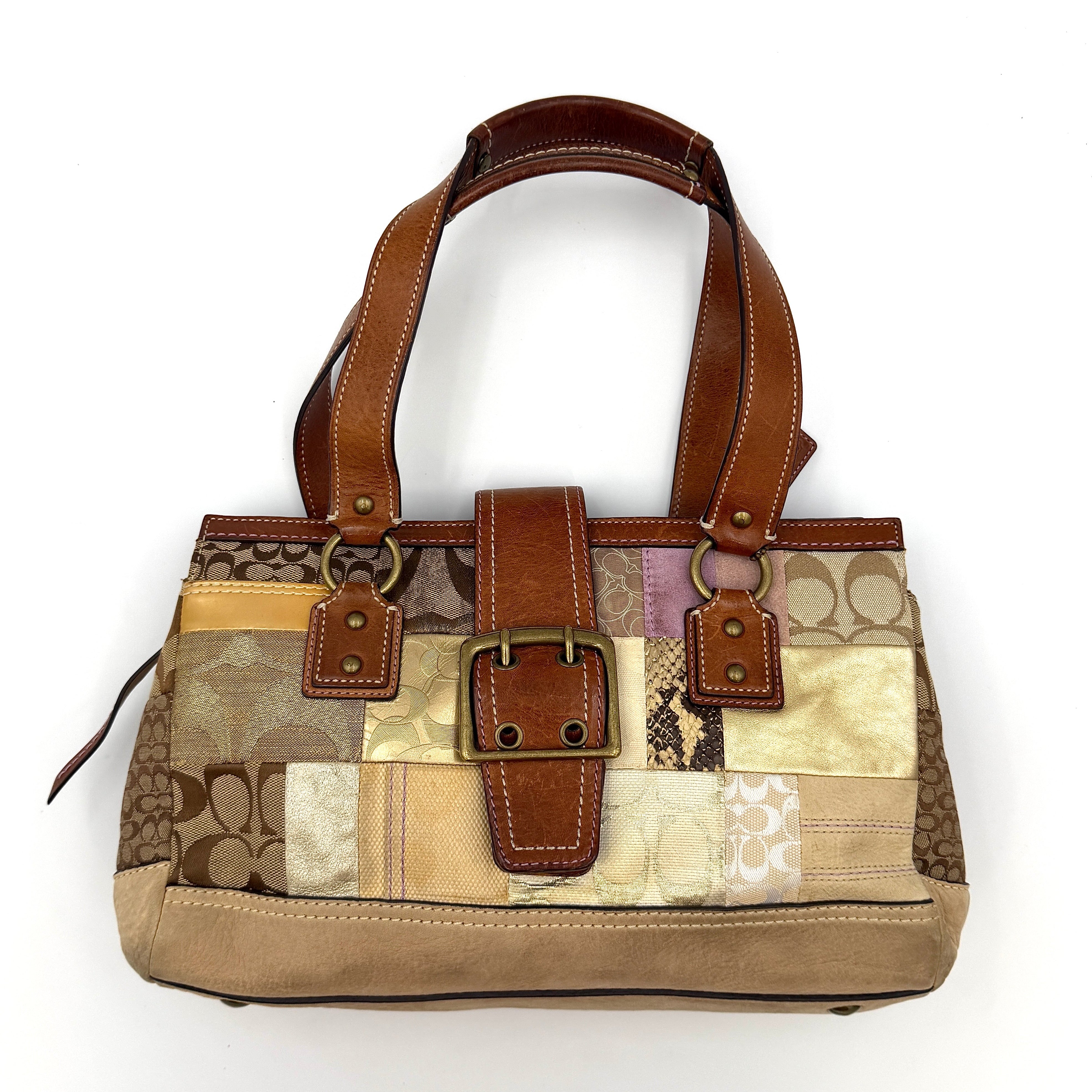 Coach Y2K Signature Soho Patchwork Turnlock Shoulder Bag Brown/Gold