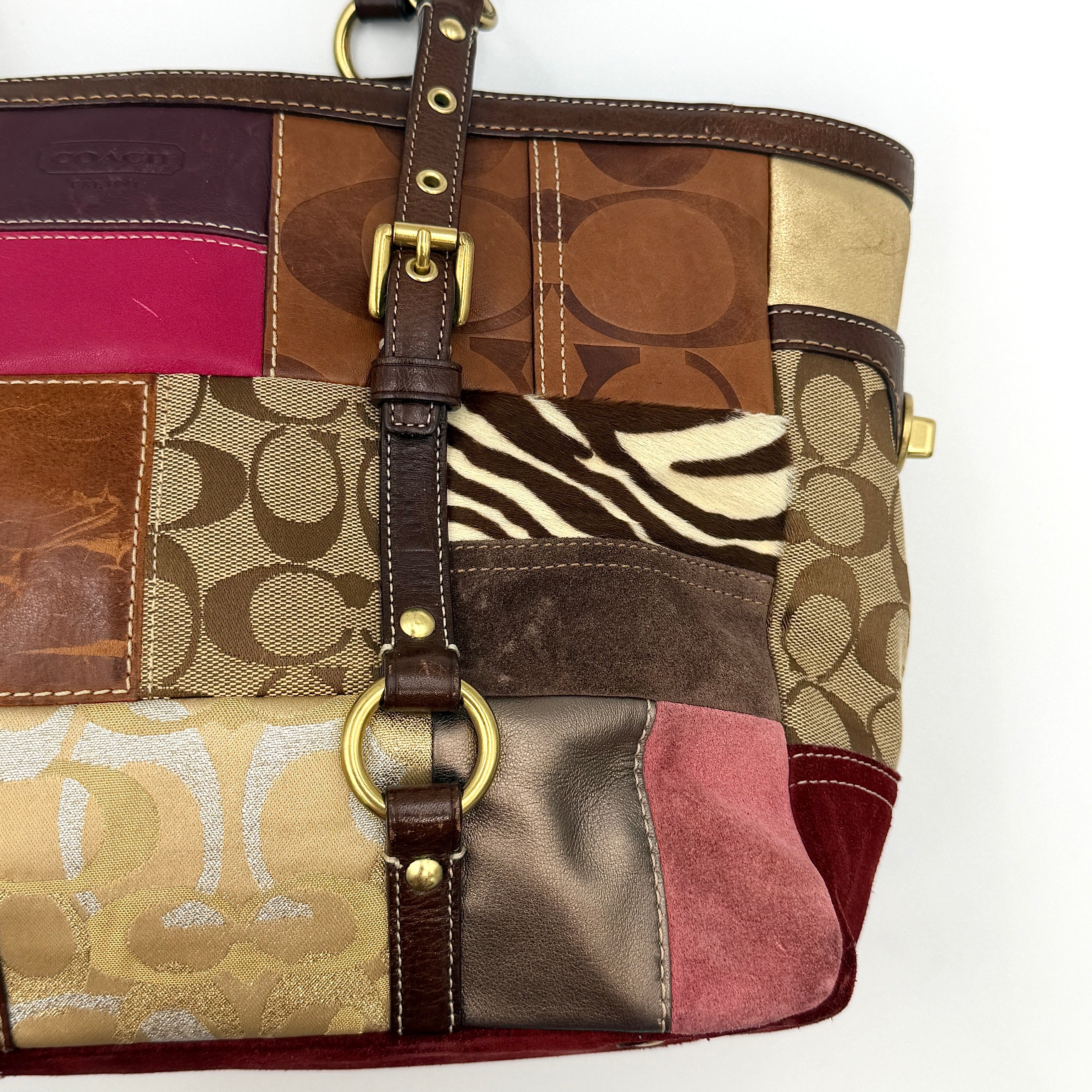 Coach Y2K Holiday Patchwork Tote Bag Multicolor