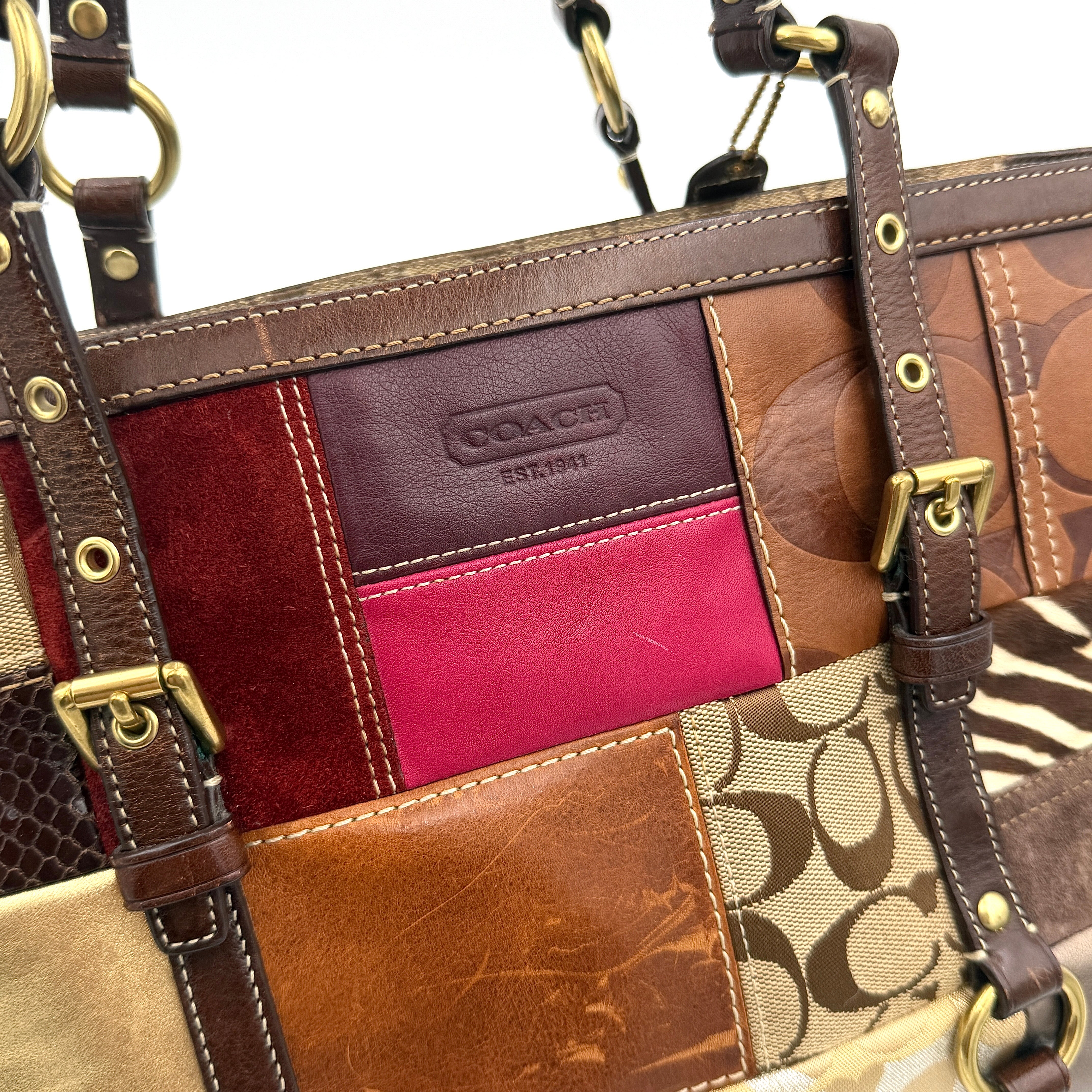 Coach Y2K Holiday Patchwork Tote Bag Multicolor