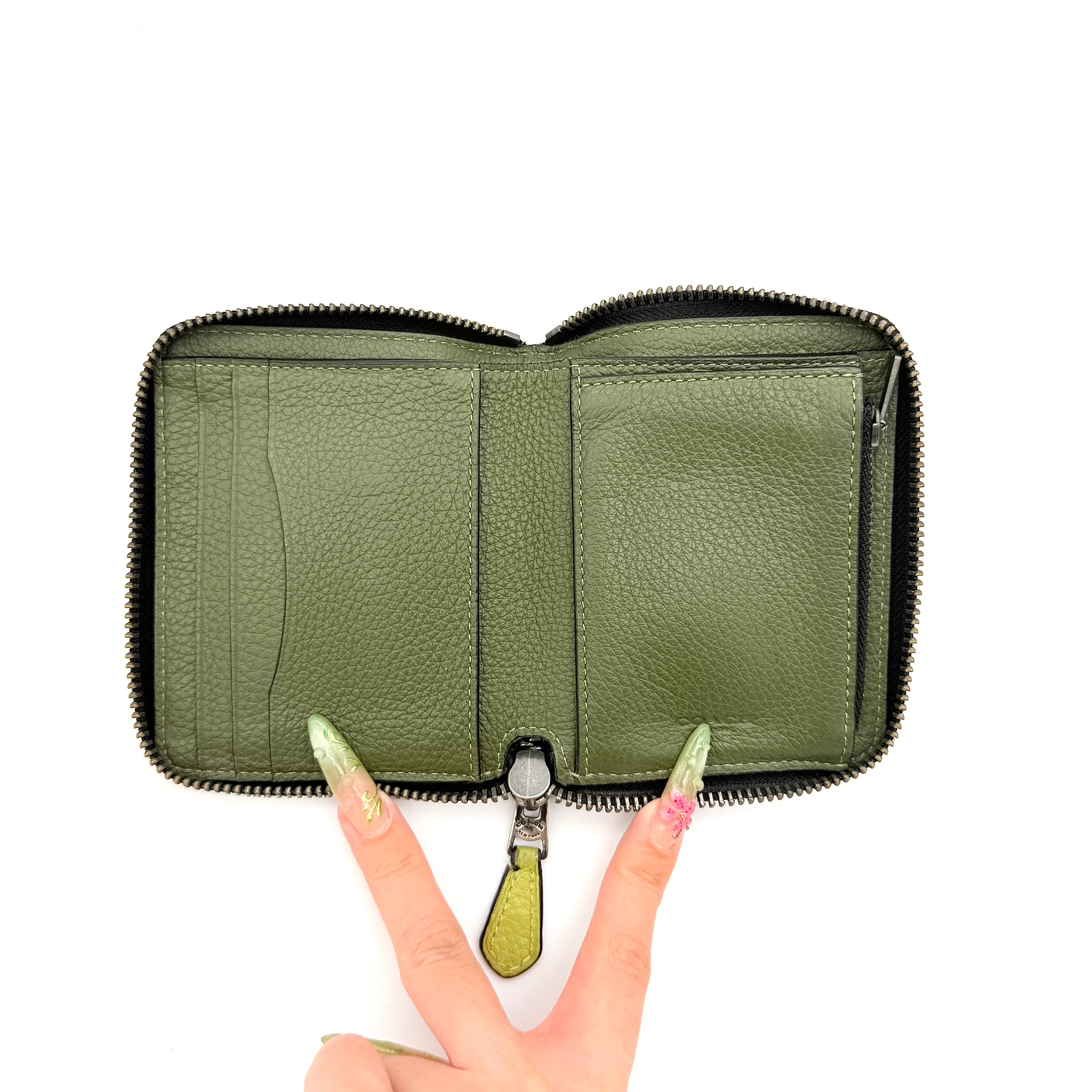 Coach C Logo Zip Around Wallet Green