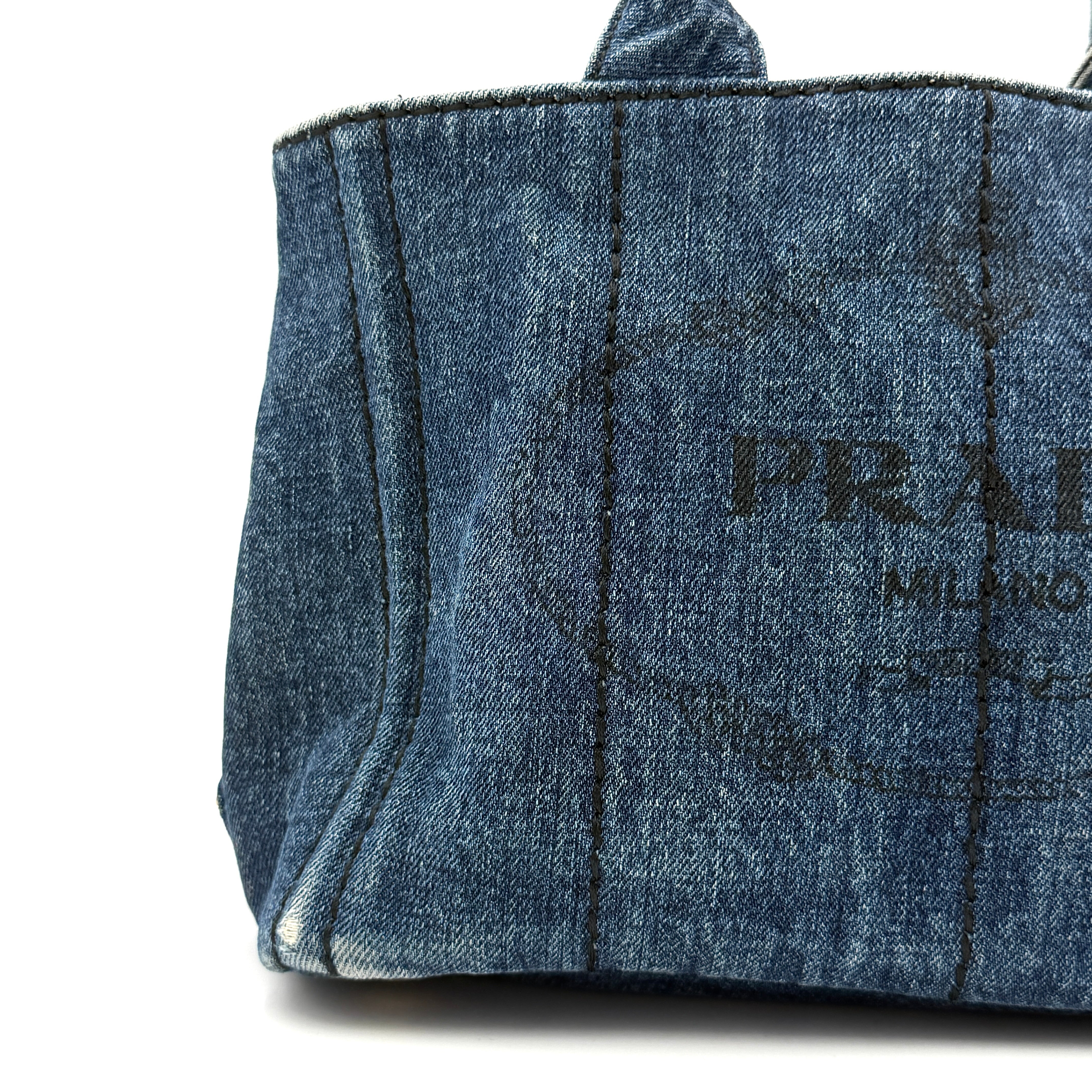 Prada Canapa Denim Tote Bag Blue