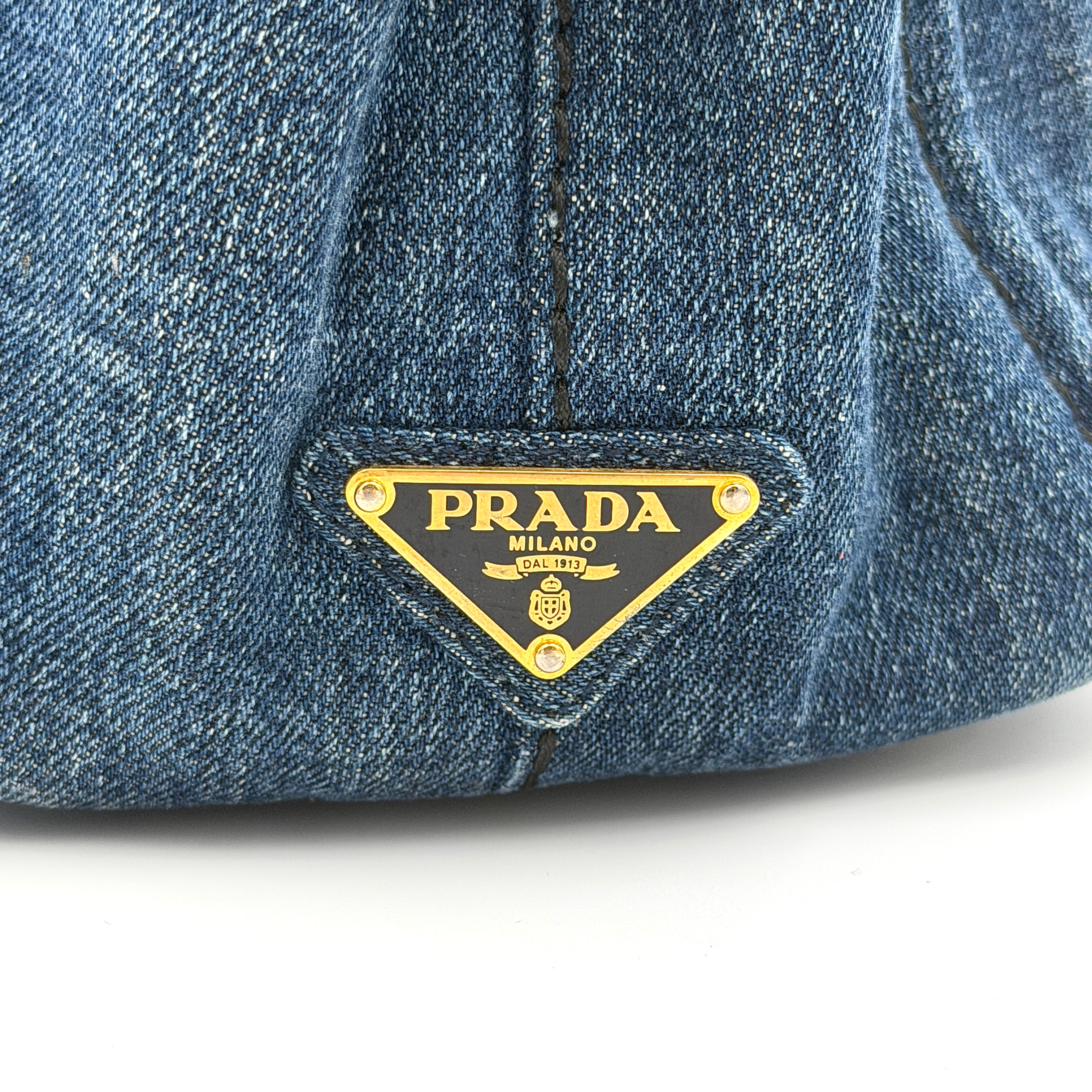 Prada Canapa Denim Tote Bag Blue