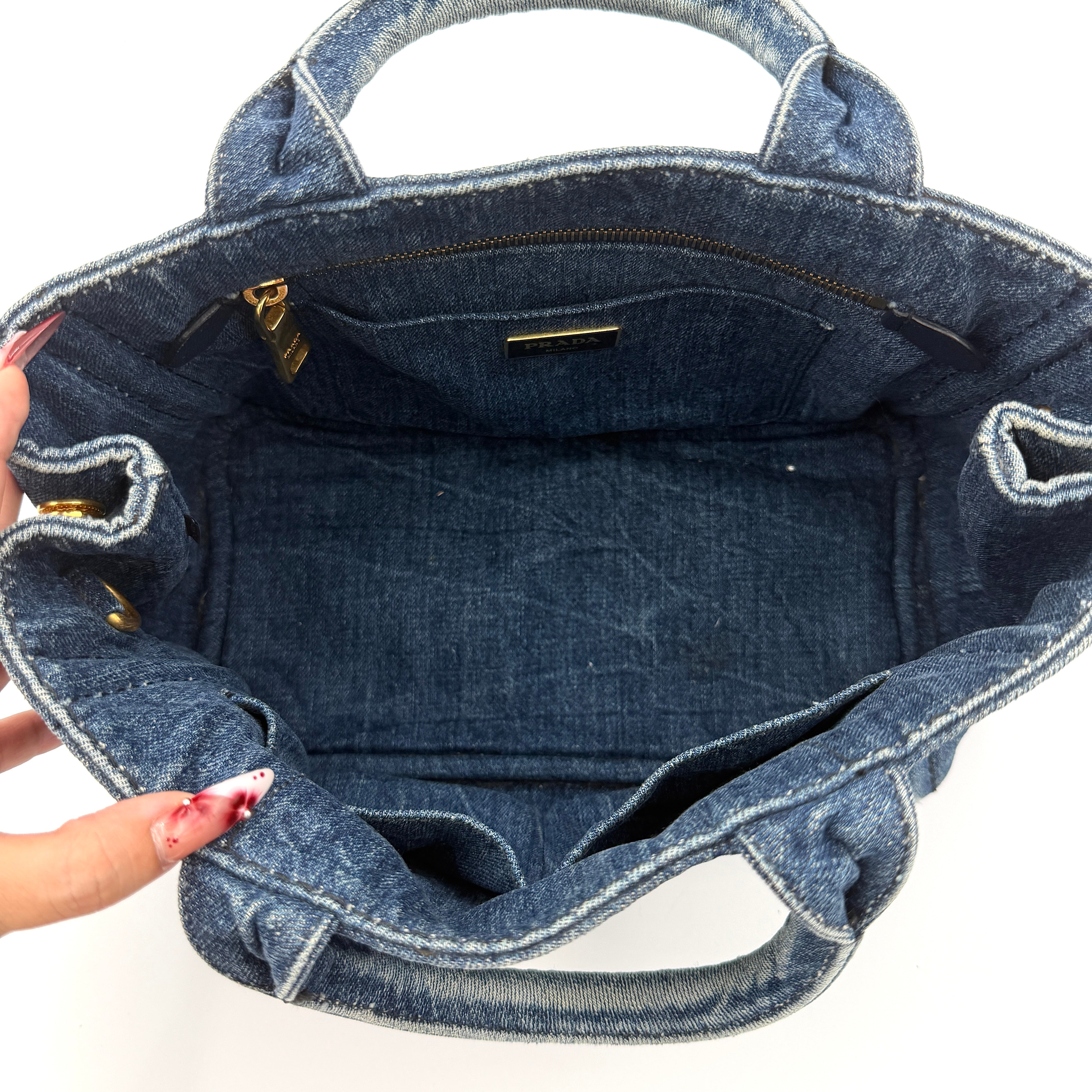 Prada Canapa Denim Tote Bag Blue