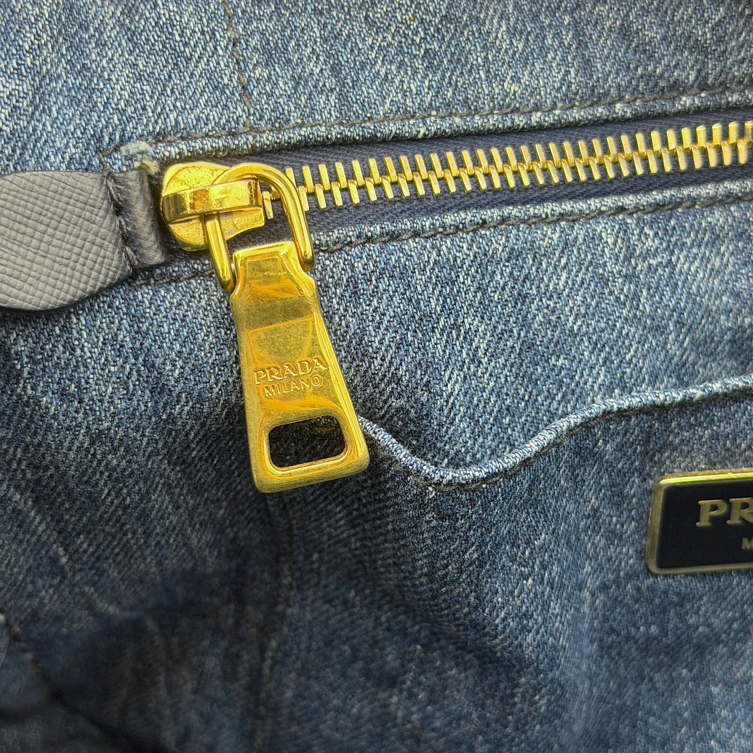 Prada Canapa Denim Tote Bag Blue