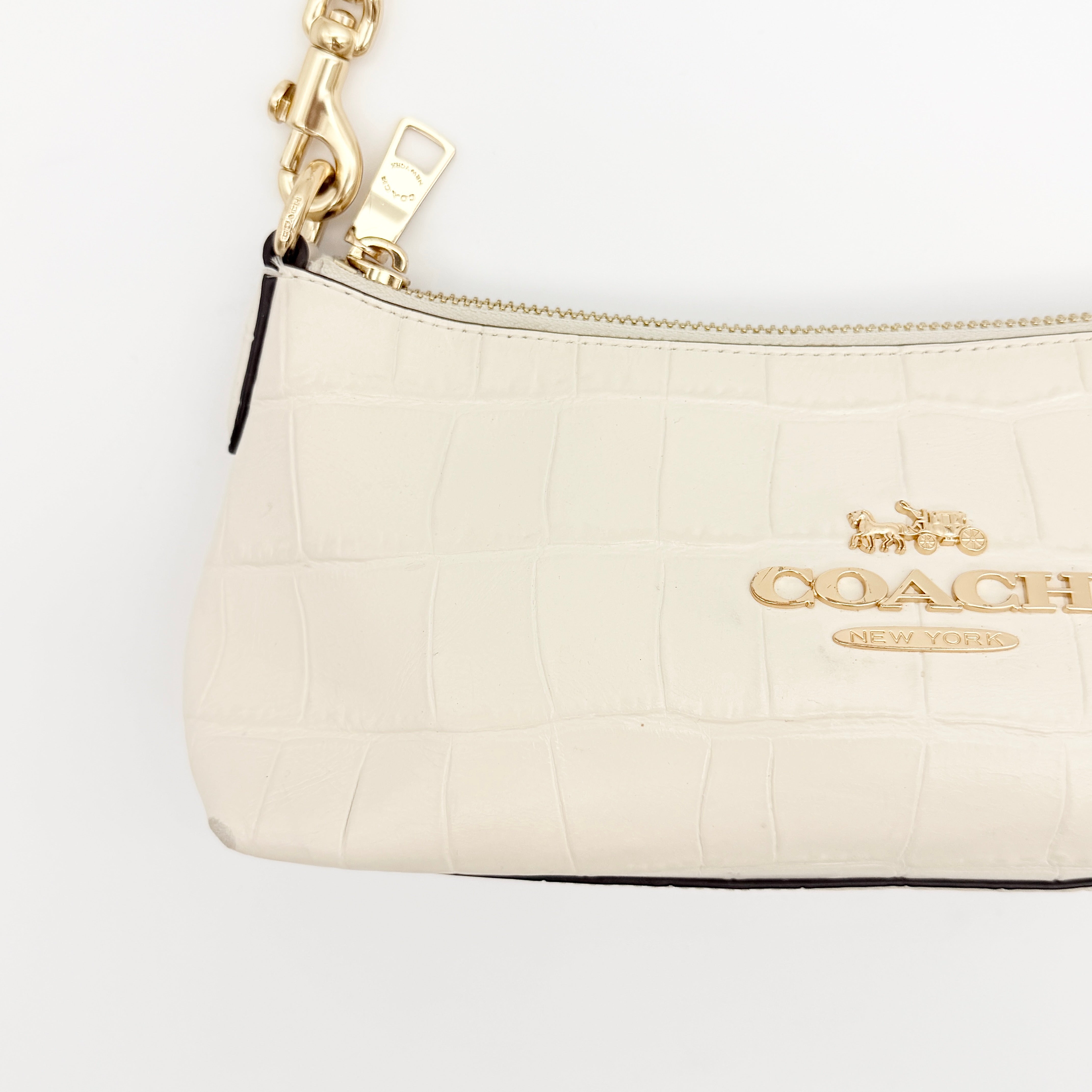 Coach 2Way Charlotte Croc Embossed Chain Shoulder Bag Ivory