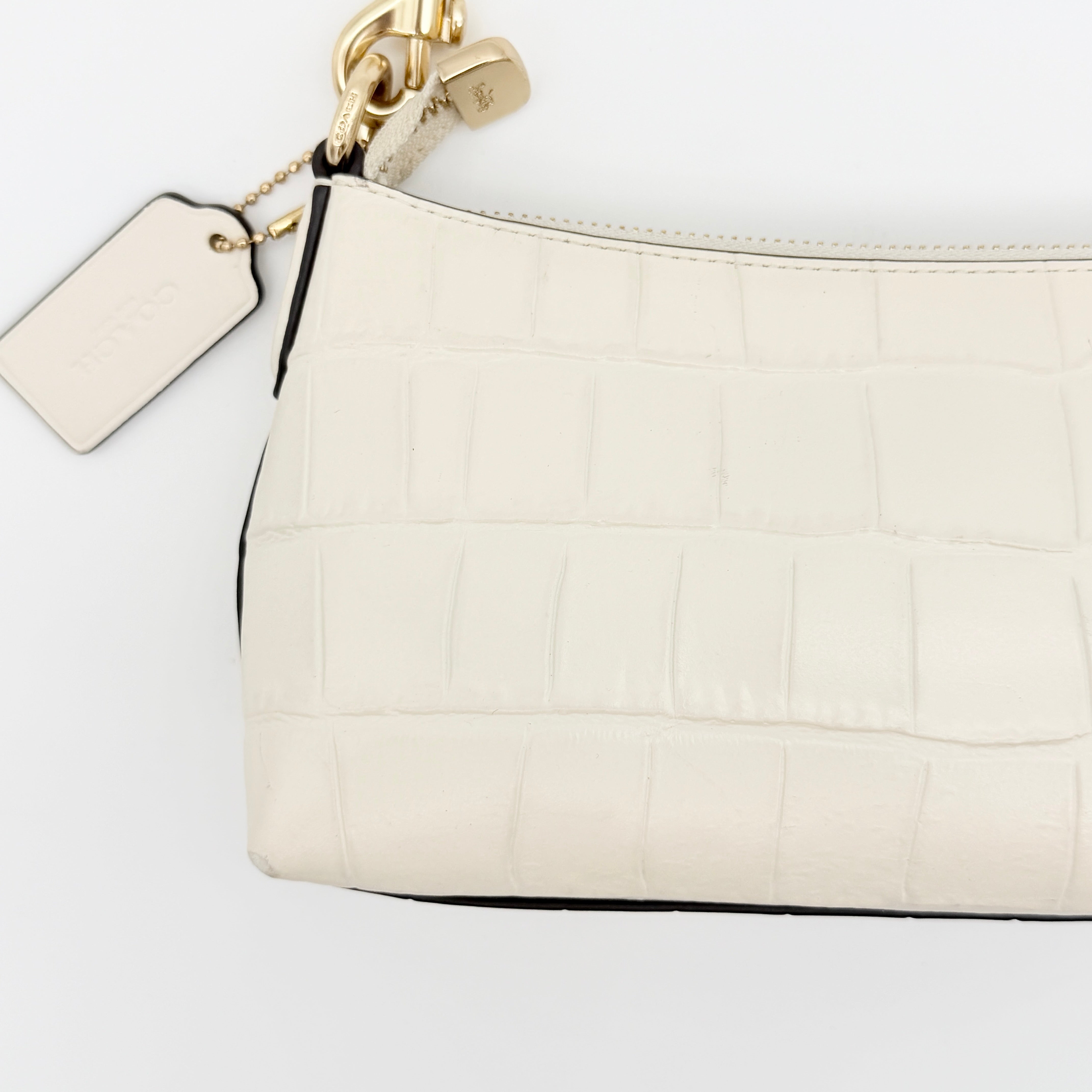 Coach 2Way Charlotte Croc Embossed Chain Shoulder Bag Ivory