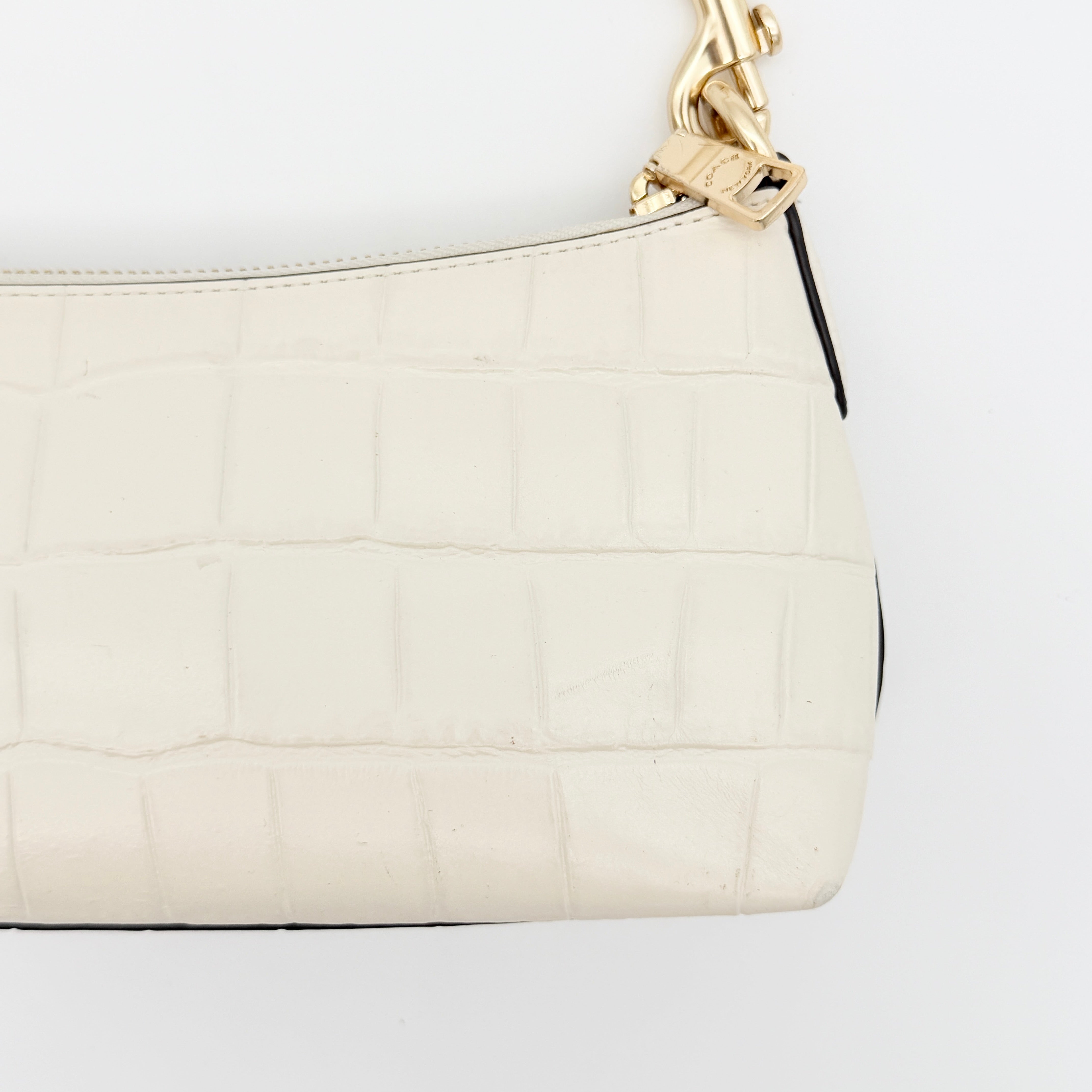 Coach 2Way Charlotte Croc Embossed Chain Shoulder Bag Ivory