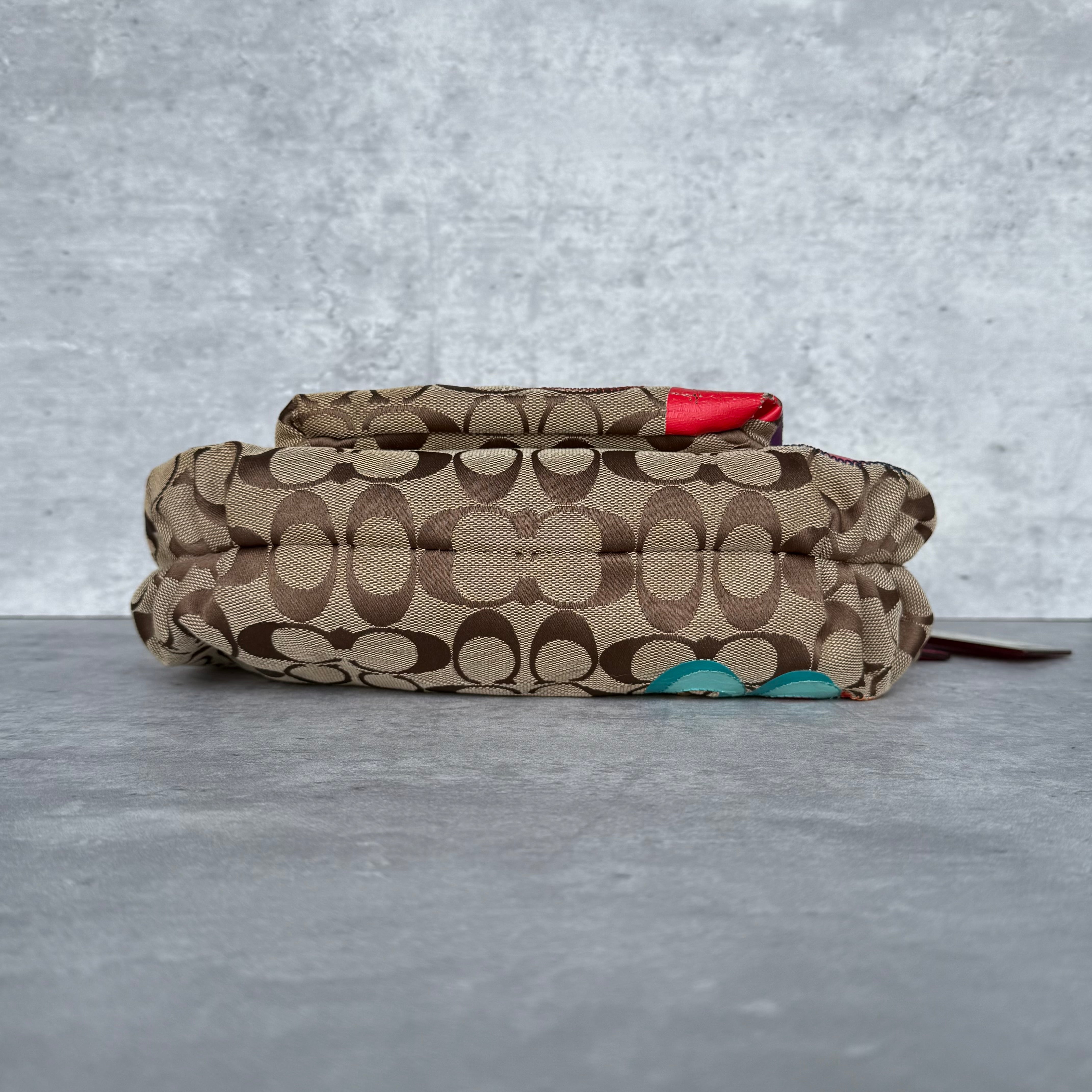 Coach 2Way Signature Poppy Glitter Shoulder Bag Beige/Pink