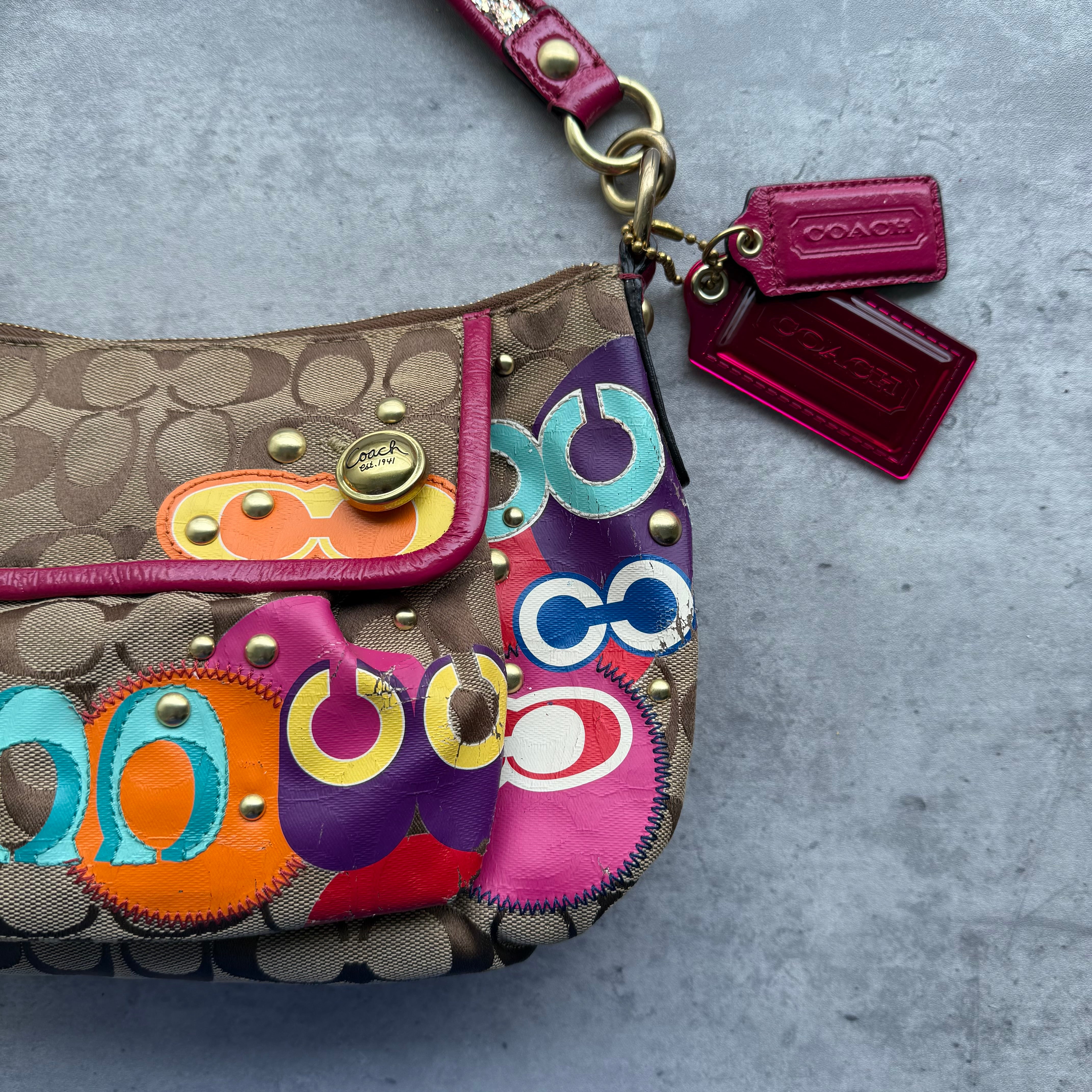 Coach 2Way Signature Poppy Glitter Shoulder Bag Beige/Pink