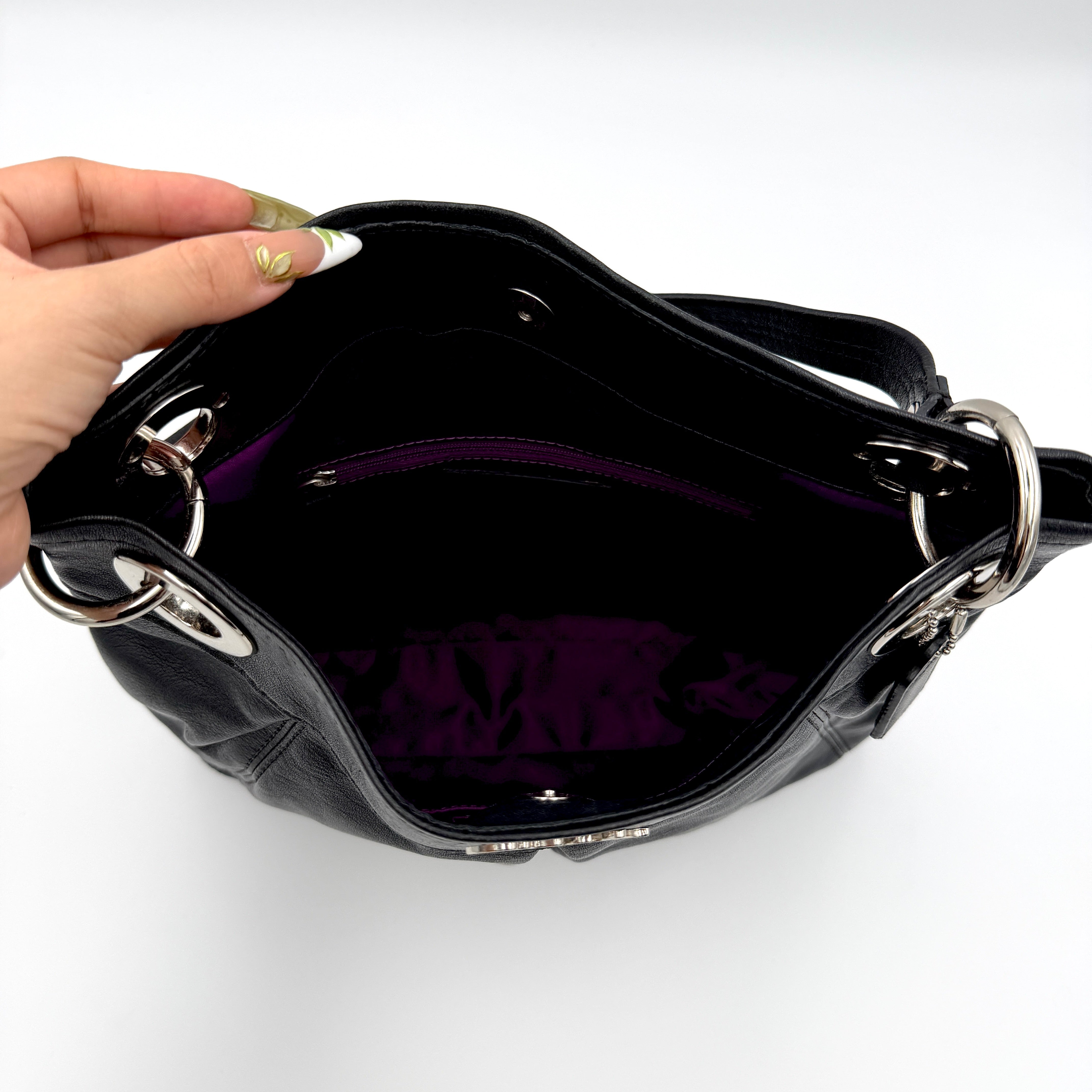 Coach Ashley Hippie Pleated Shoulder Bag Black