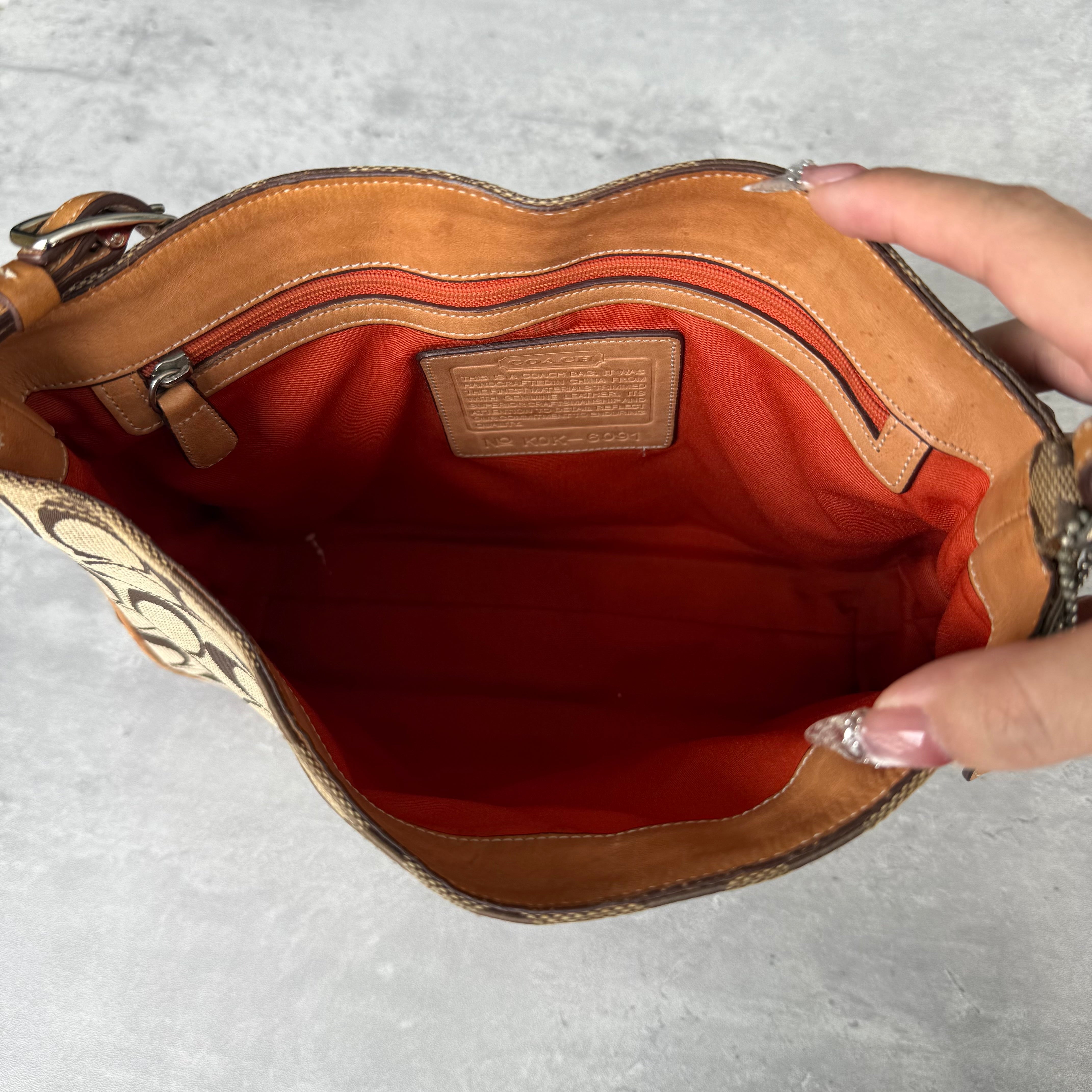 Coach Hobo Signature Clip Canvas Handbag Beige