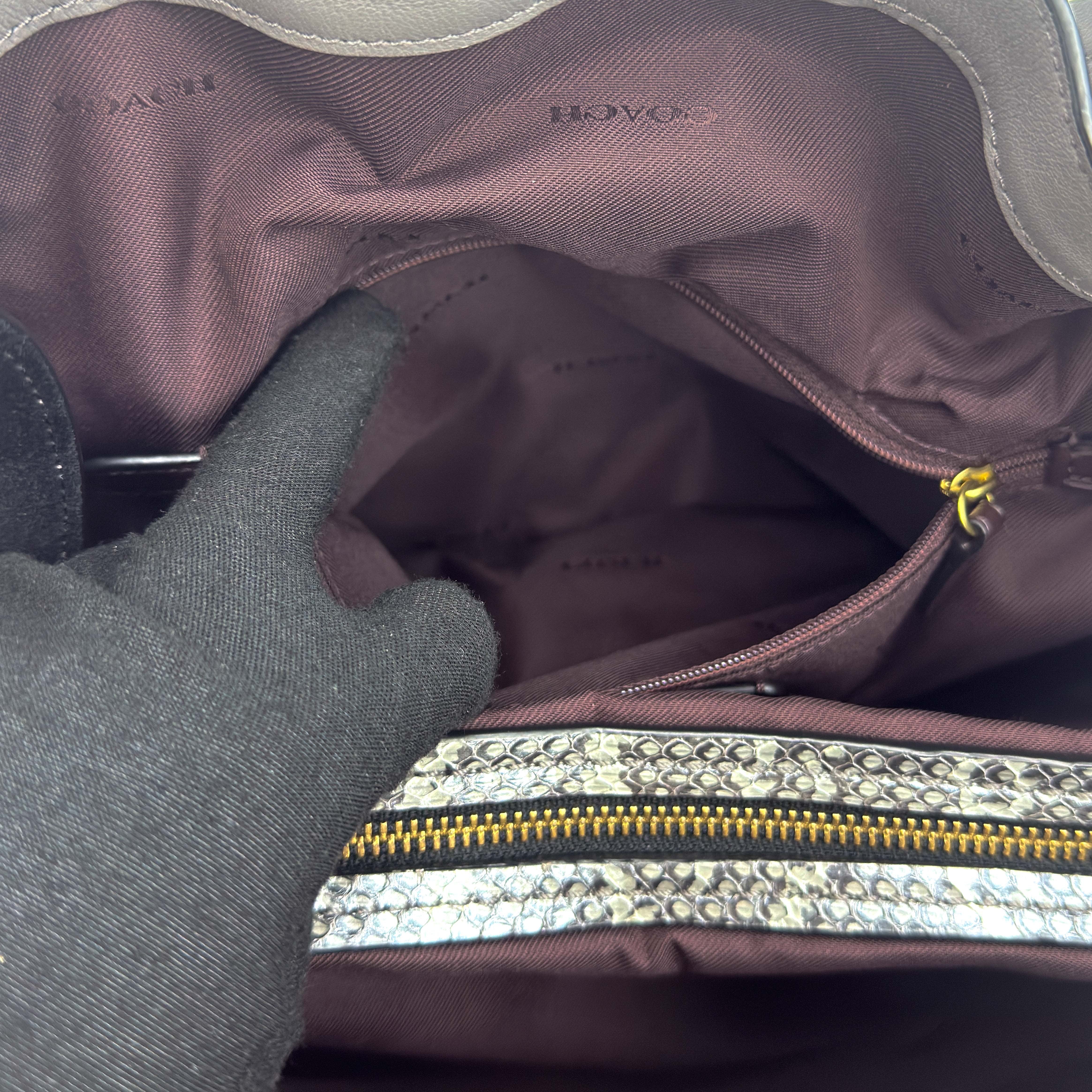 Coach Dalton 31 Snakeskin Hobo Shoulder Bag Grey/Black