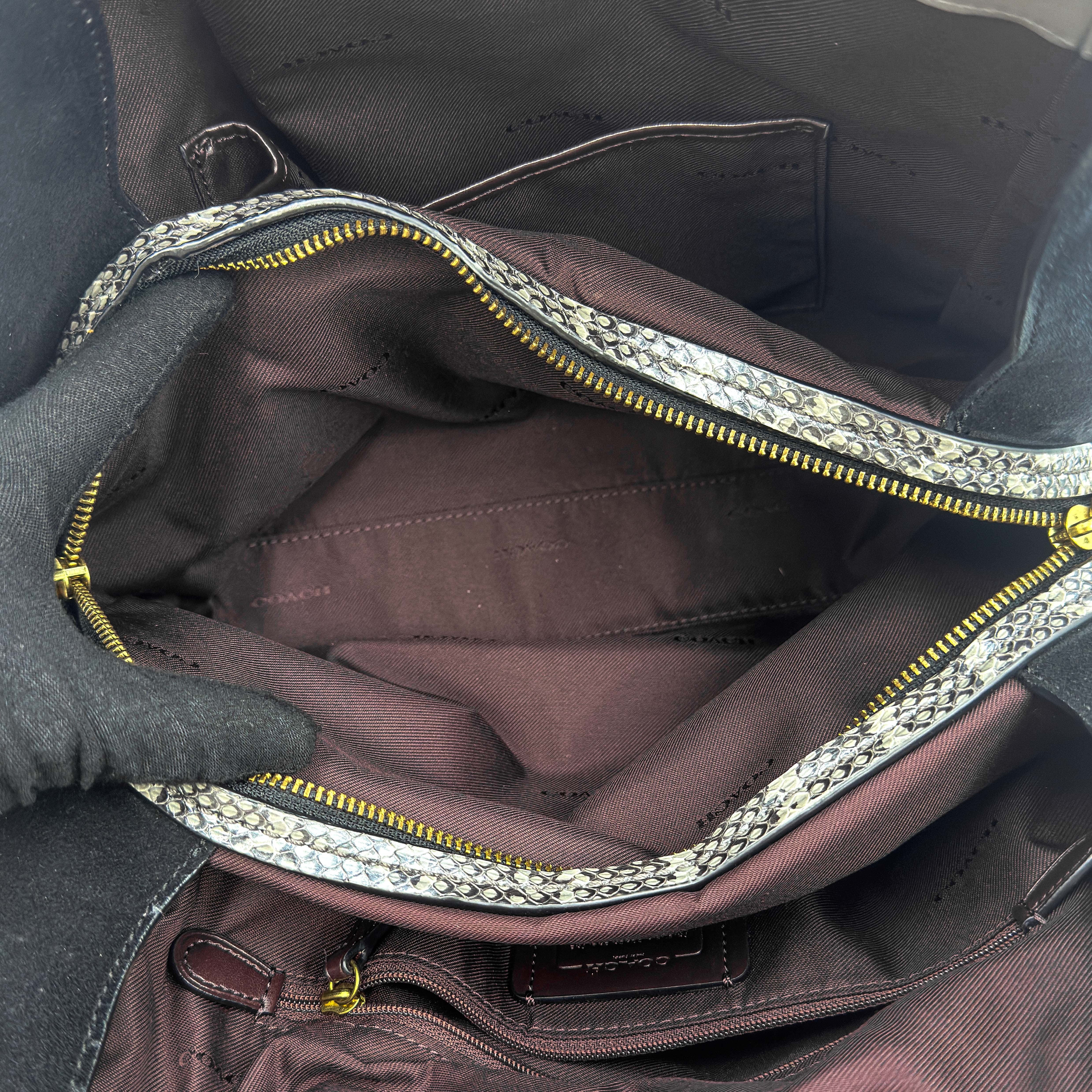 Coach Dalton 31 Snakeskin Hobo Shoulder Bag Grey/Black