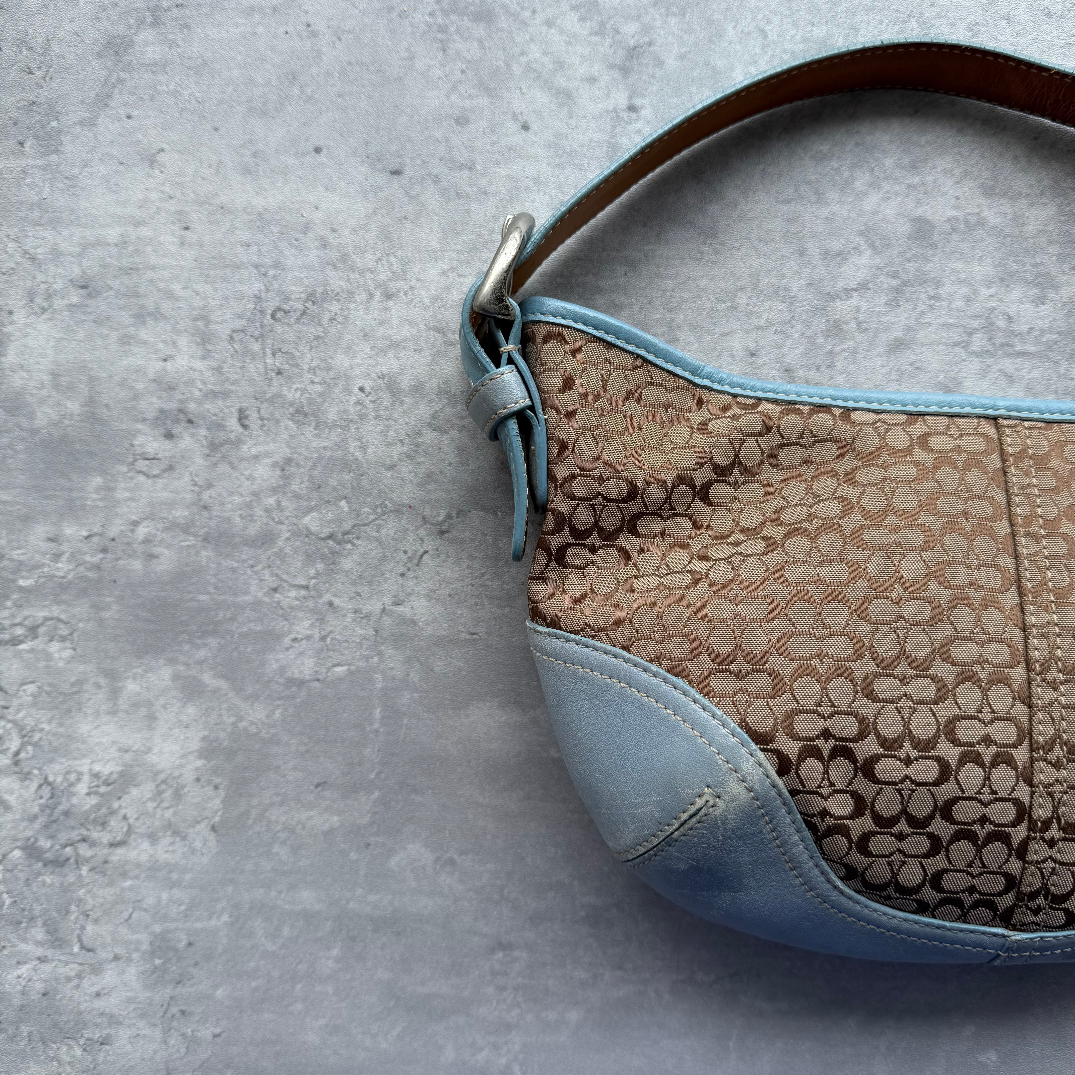 Coach Signature Mini Sufflette Shoulder Bag Beige/Blue